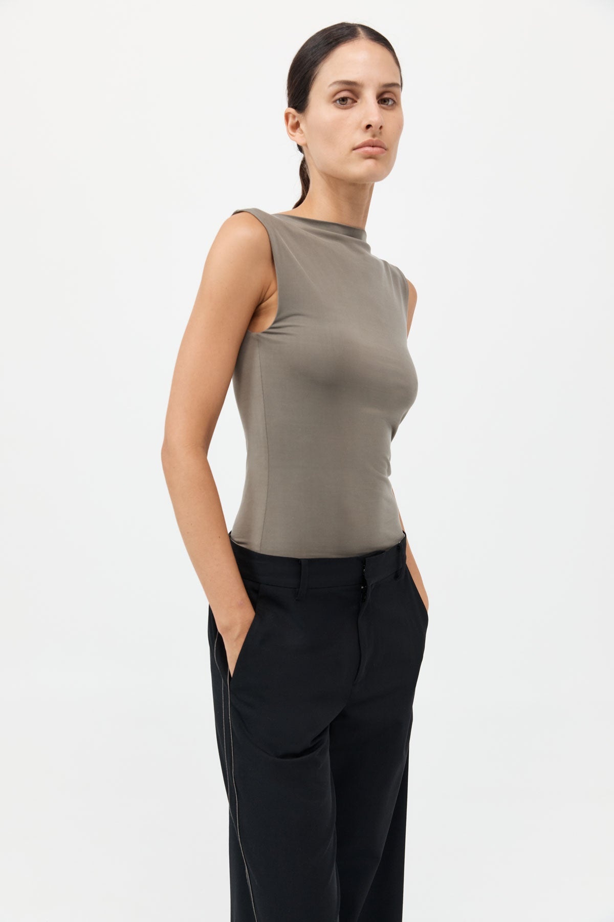 Cupro Jersey Top - Smokey Olive - 2