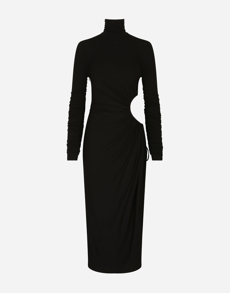 High-necked jersey calf-length dress with cut-out - 1