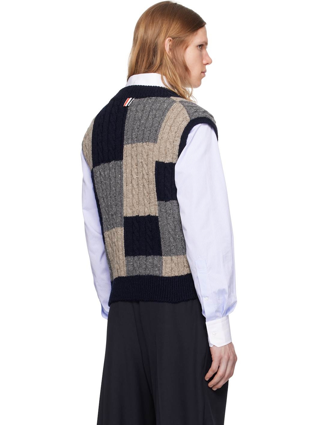 Multicolor Patchwork Baby Cable Intarsia V Neck Vest - 3