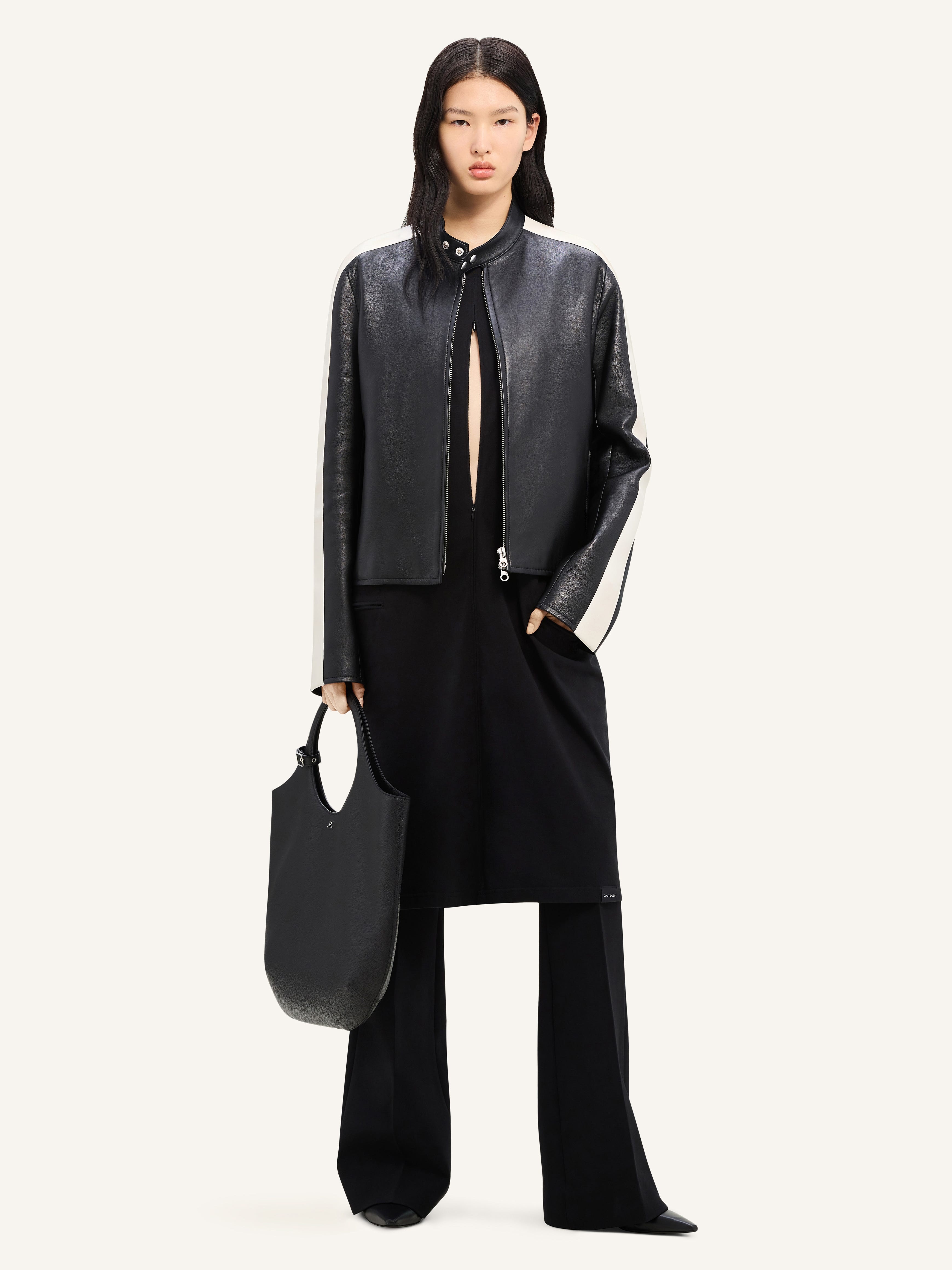CONTRAST BIKER LEATHER JACKET - 3