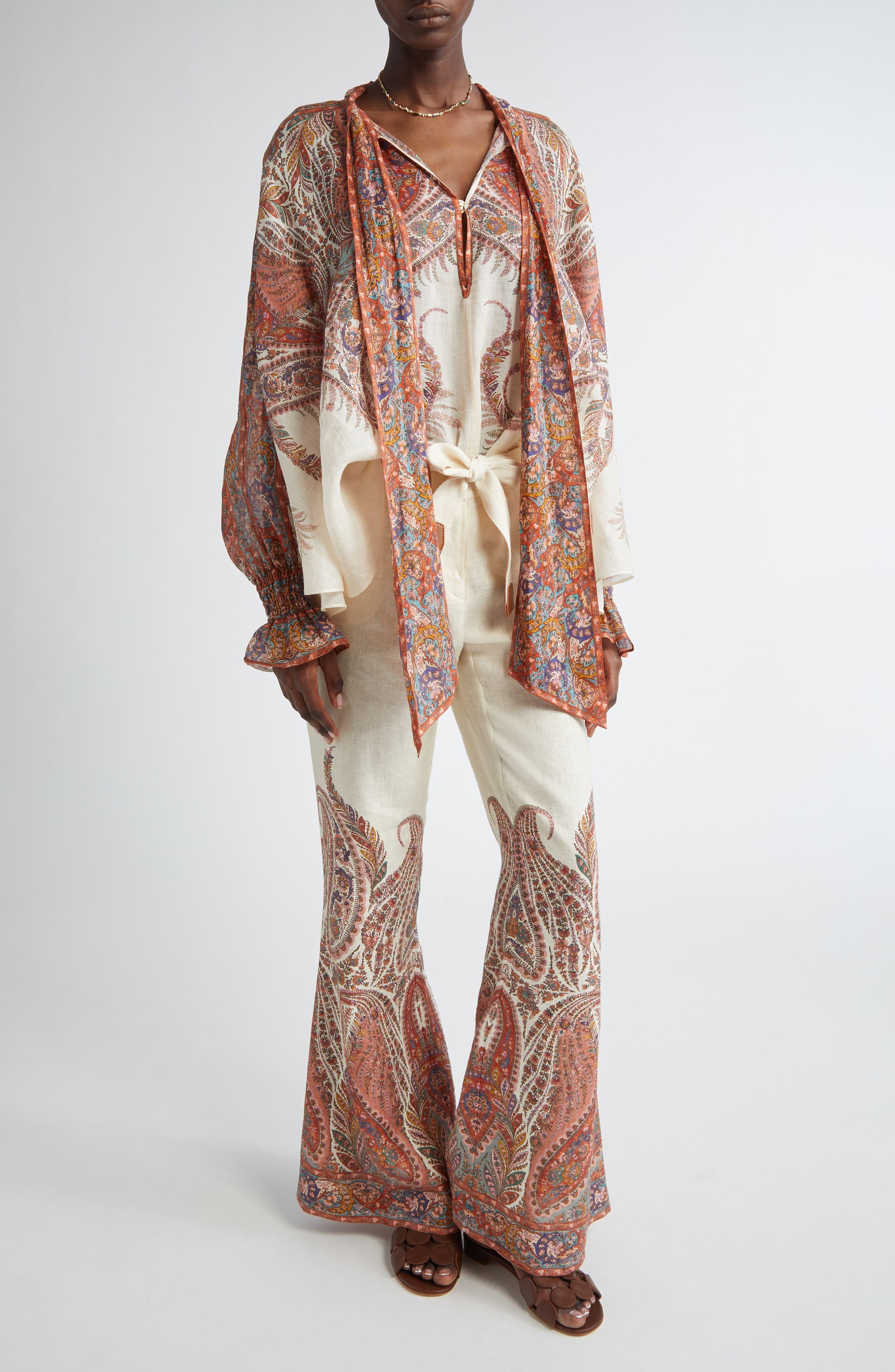 Zimmermann Rhiannon Paisley Tie Neck Top in Cream Paisley at Nordstrom - 2