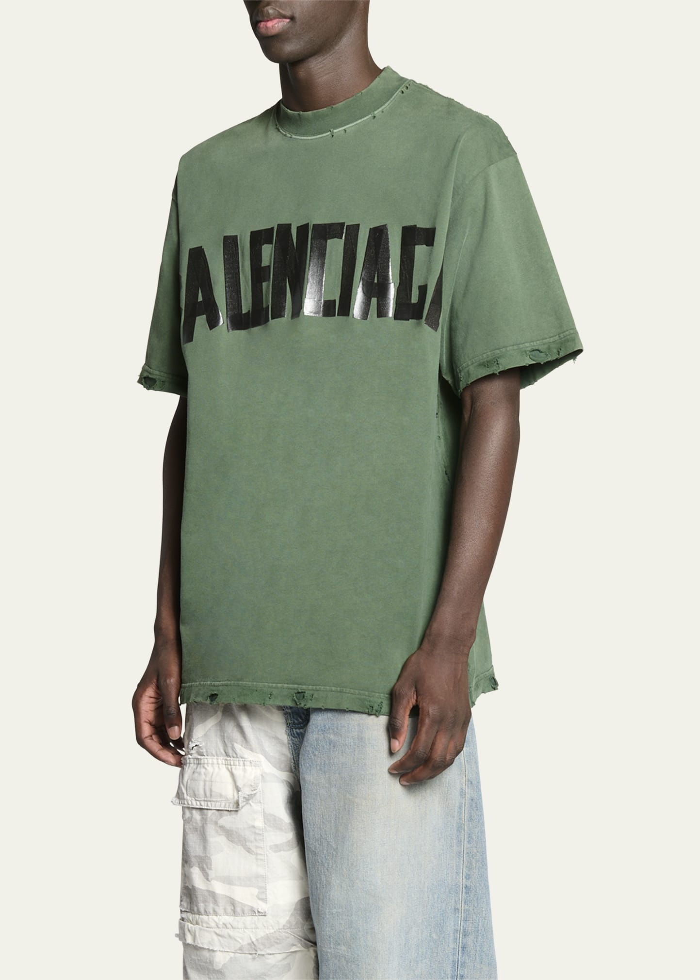 Men's Taped-Logo Distressed T-Shirt - 4