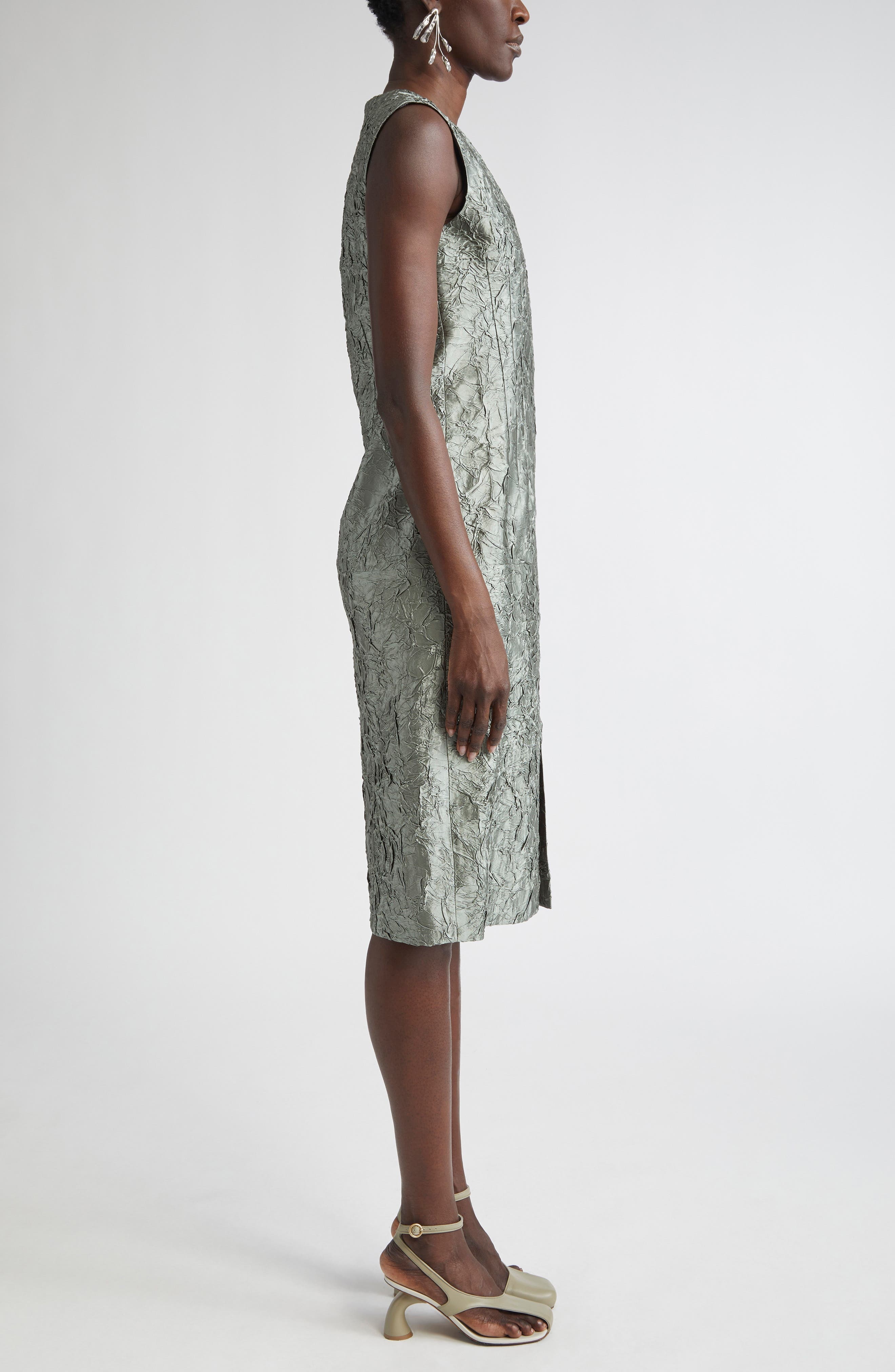 Dries Van Noten Plissé Crushed Jacquard A-Line Dress in Green at Nordstrom - 3