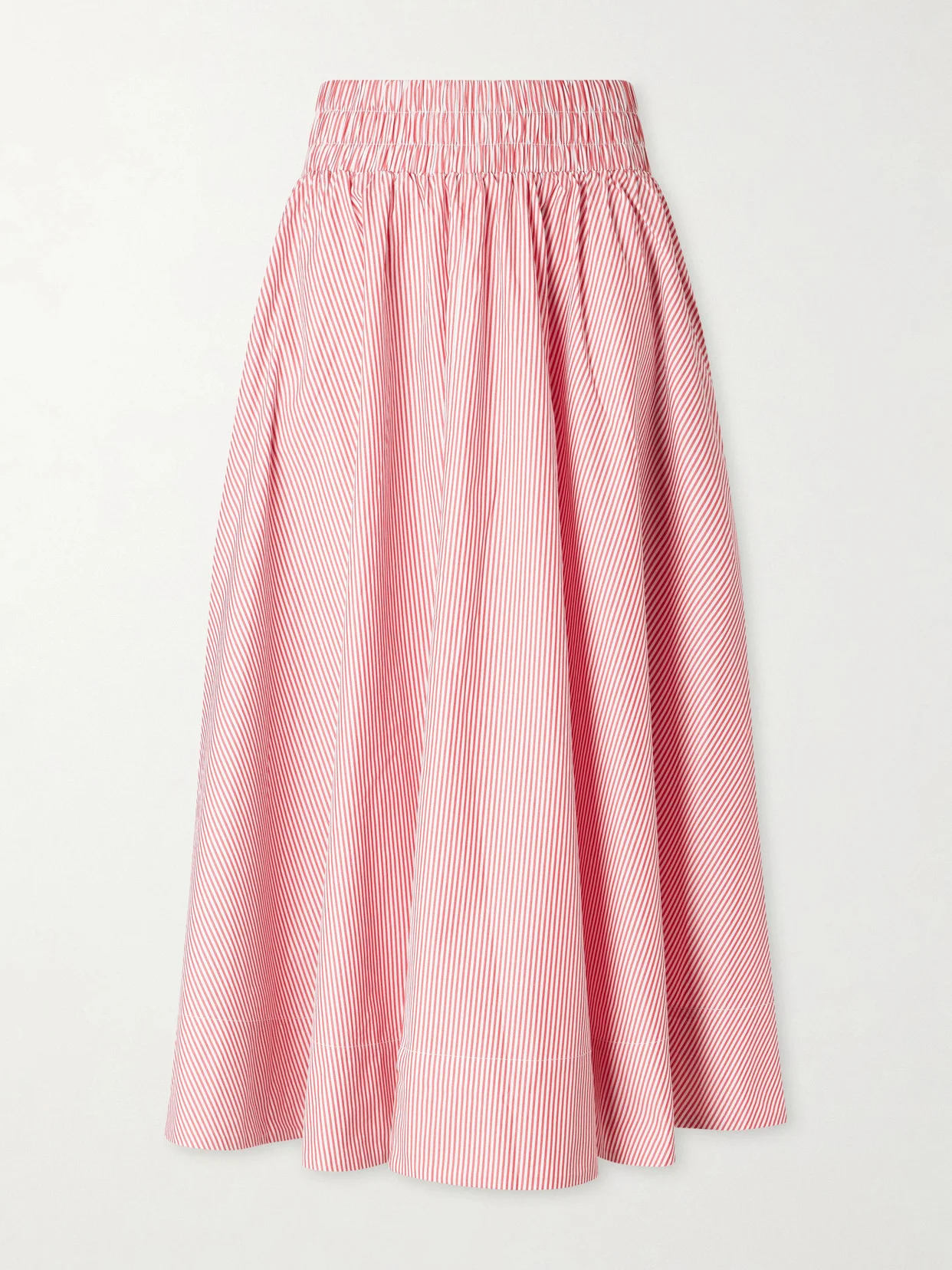 Kyria Shirred Striped Cotton-poplin Midi Skirt - 1
