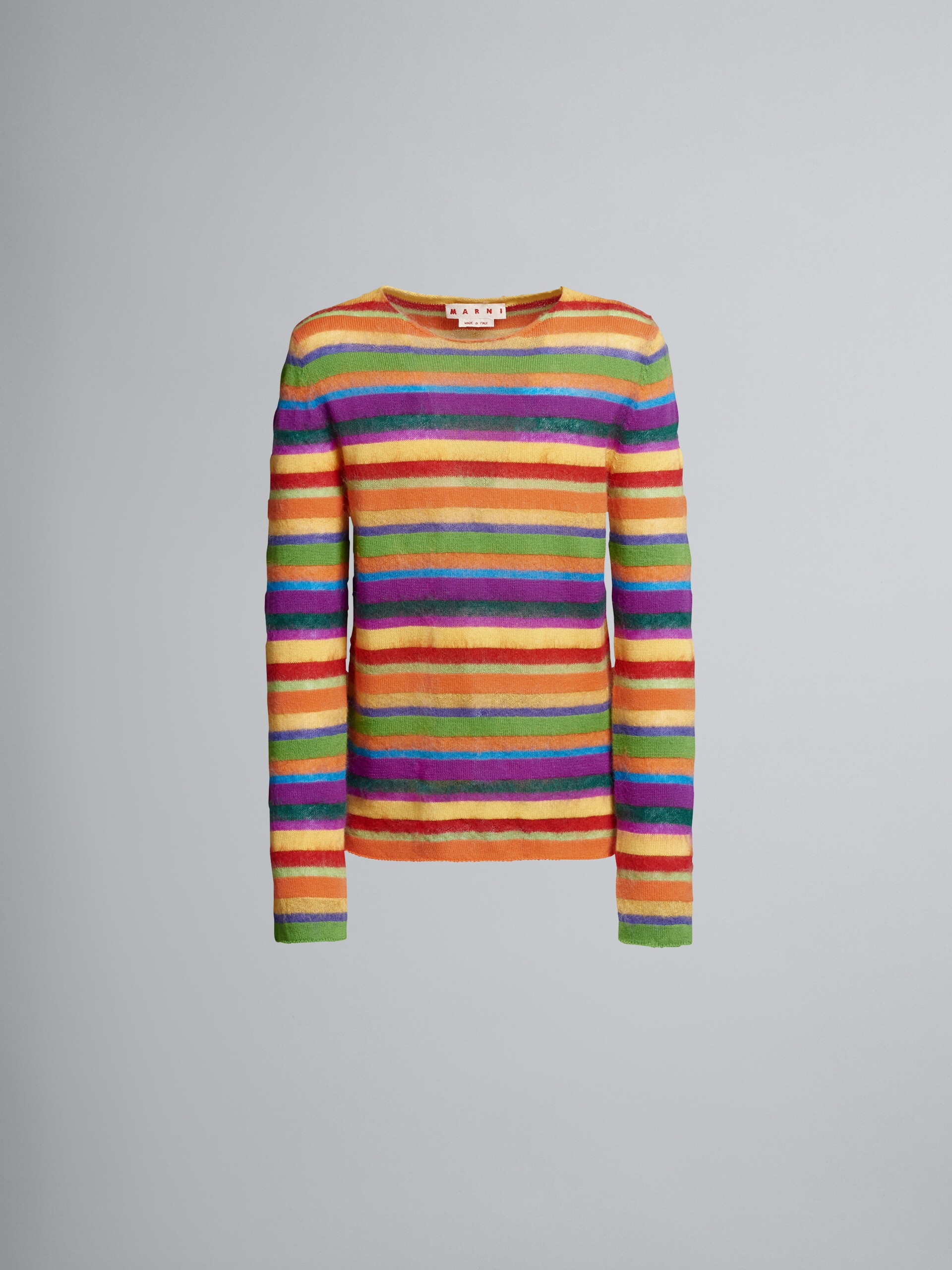 STRIPED MOHAIR AND LIGHT WOOL CREWNECK SWEATER - 1