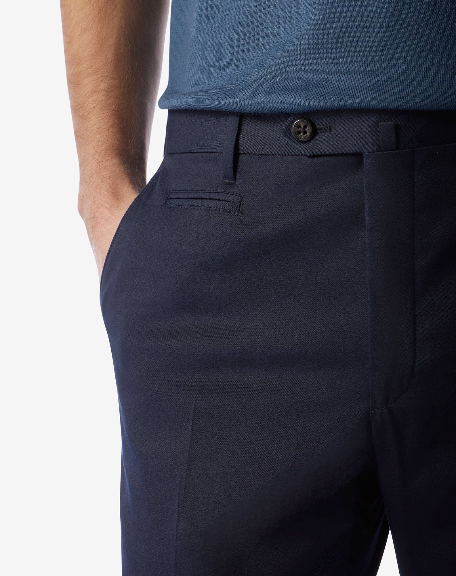 Blue stretch cotton gabardine trousers - 4