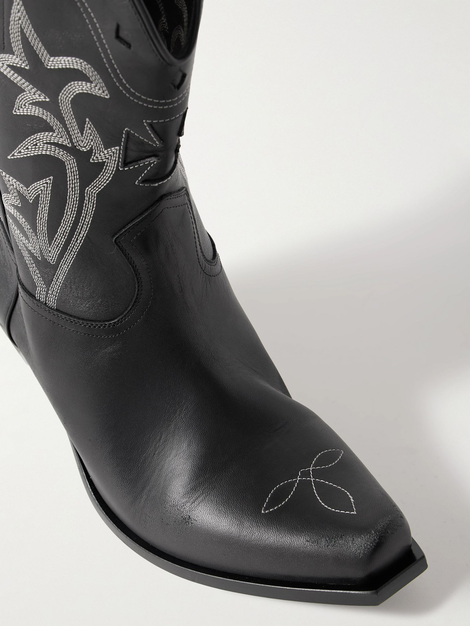 Swiss Cowboy Embroidered Leather Boots Black - 5