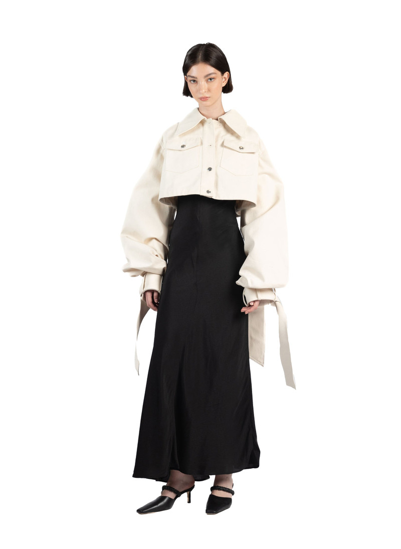 Denim Jacket with Maxi Sleeves/Beige 1