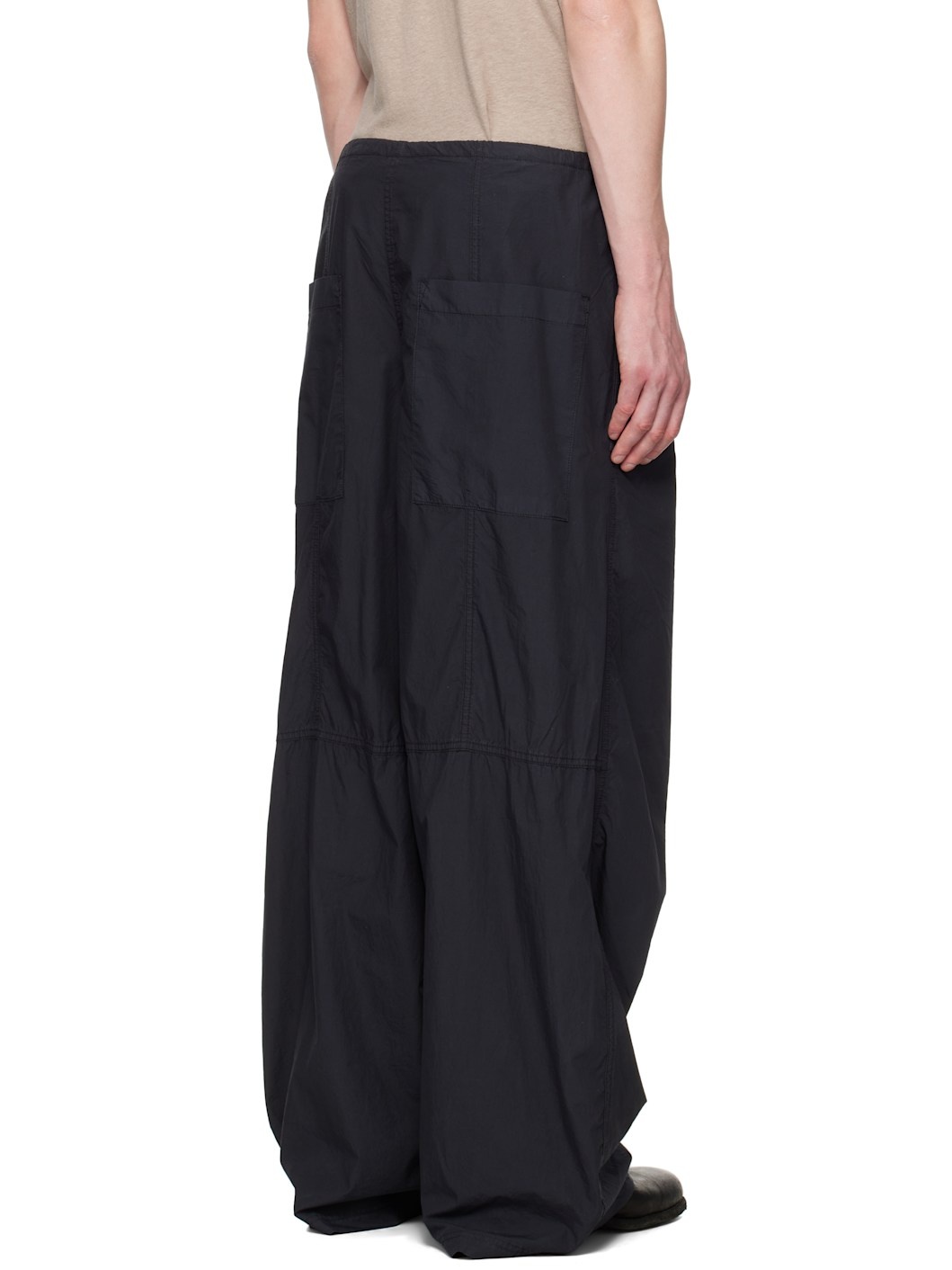 Black Loose Drawstring Collapse Cargo Pants - 3