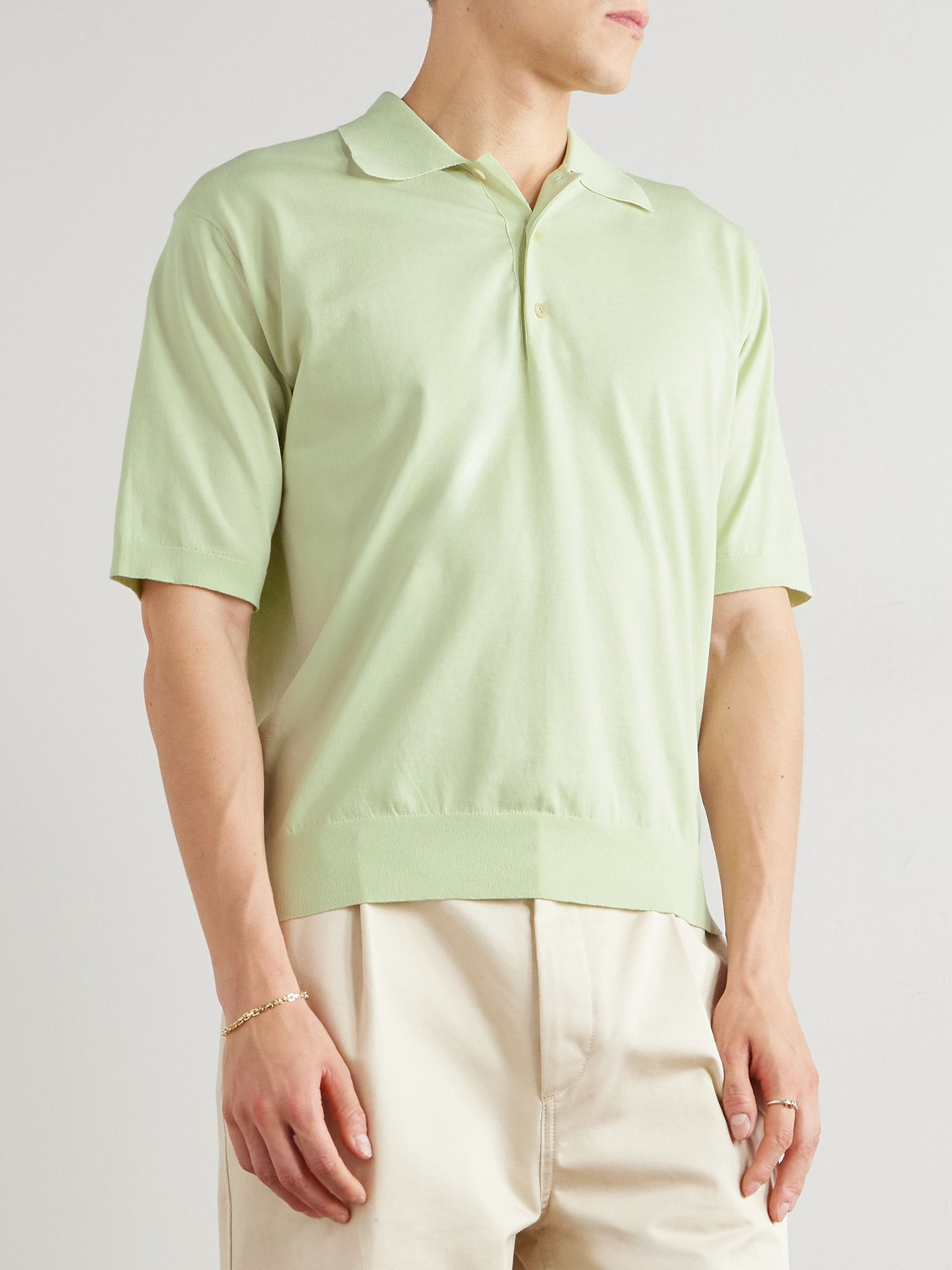 Sea Island Cotton Polo Shirt Light green - 3