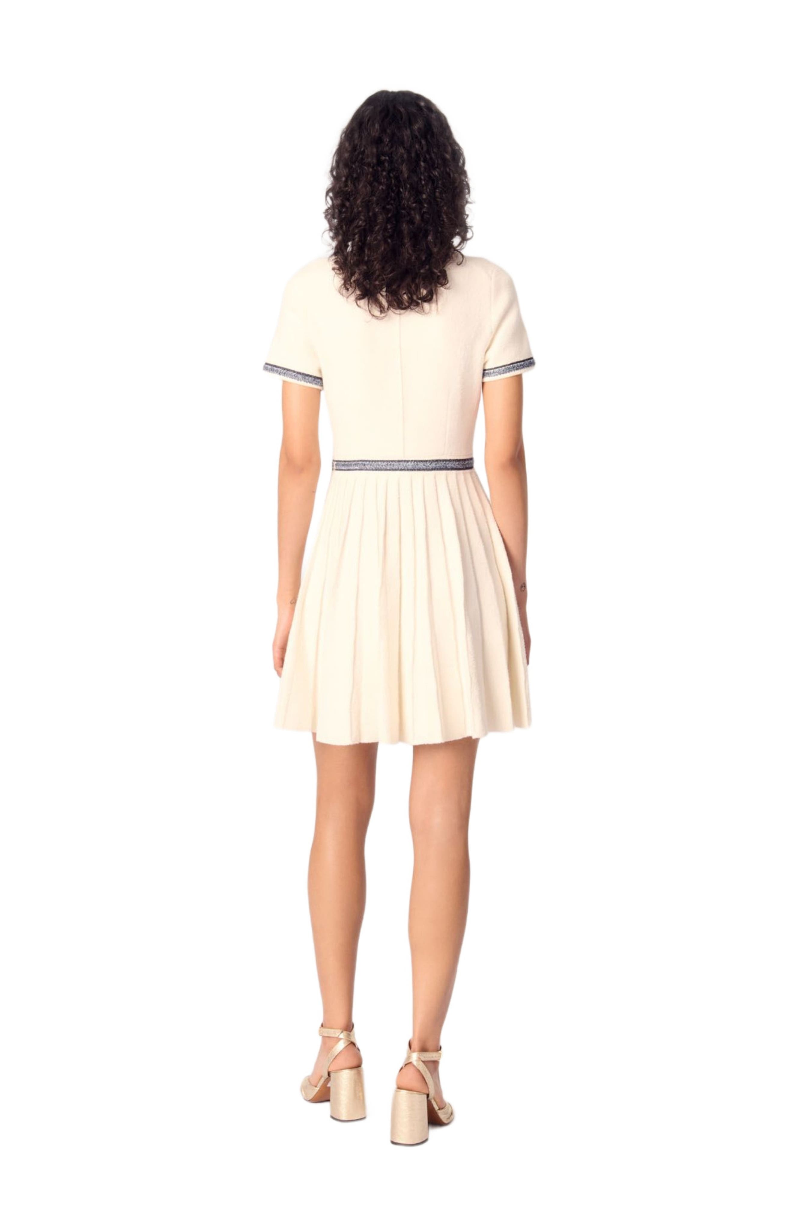 maje Pleated knit short dress in Ecru at Nordstrom - 2