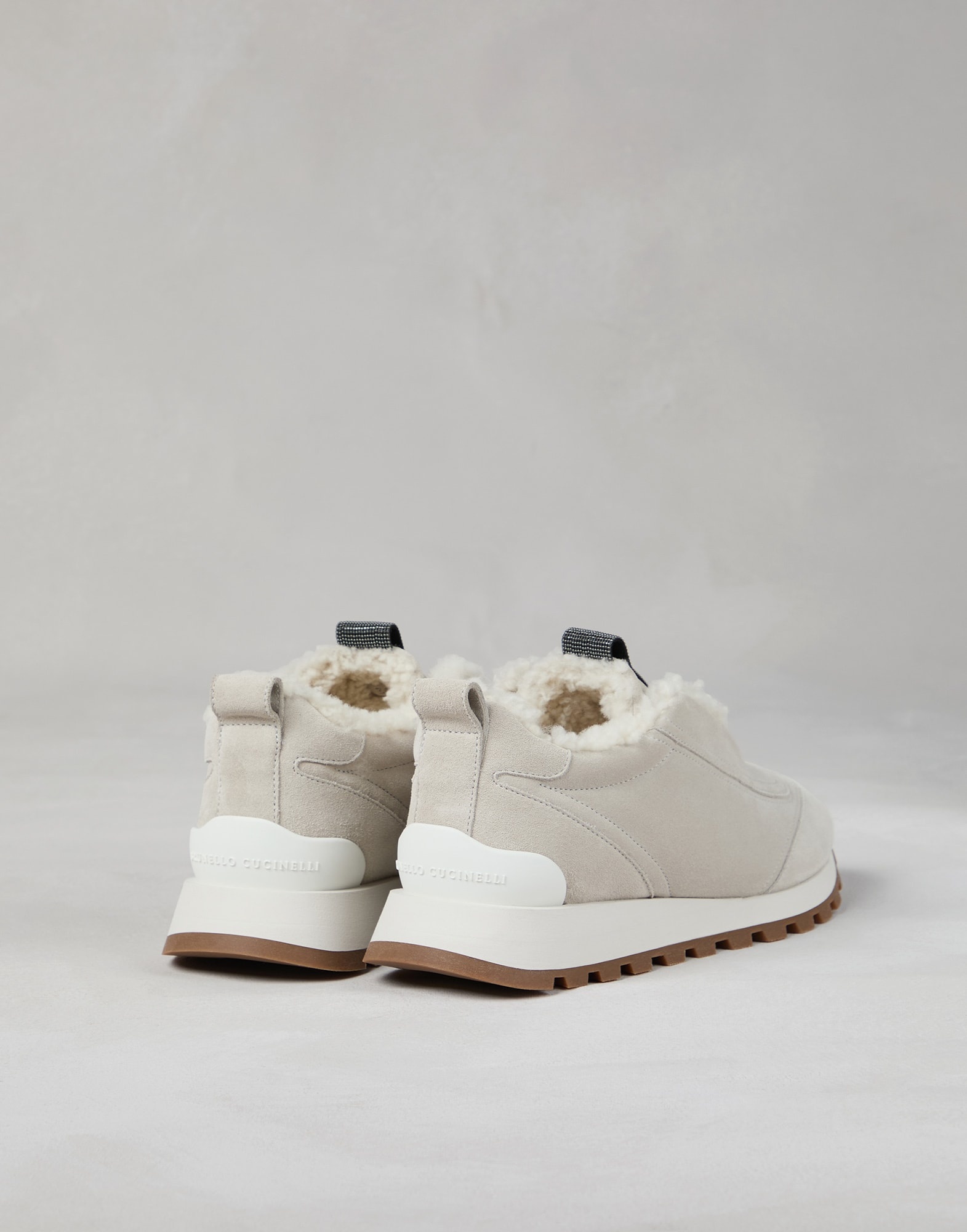 Suede runners with shearling lining and precious detail - 2