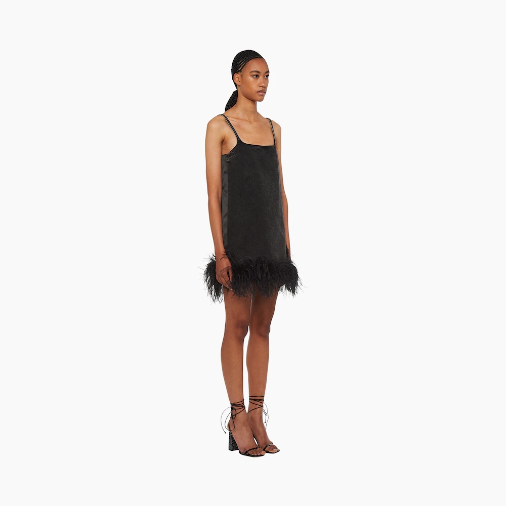 Denim mini-dress with feathers - 3