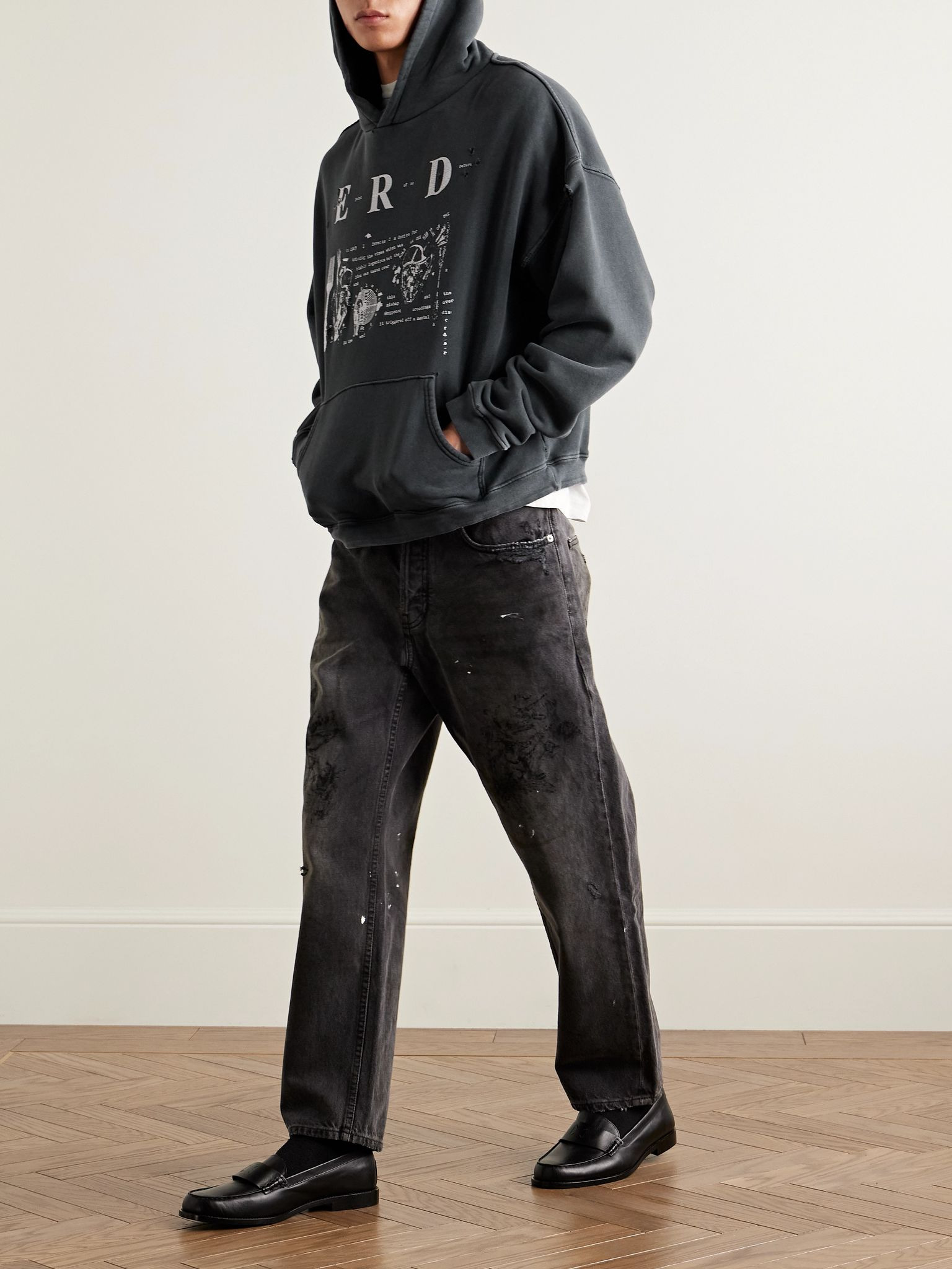 My Role in the War Distressed Logo-Print Cotton-Jersey Hoodie Dark gray - 2