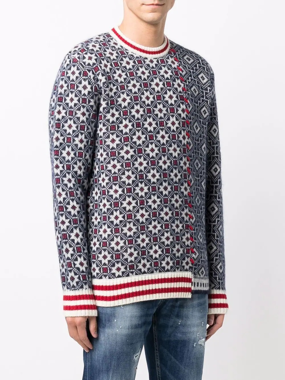 patterned-intarsia knit jumper - 4