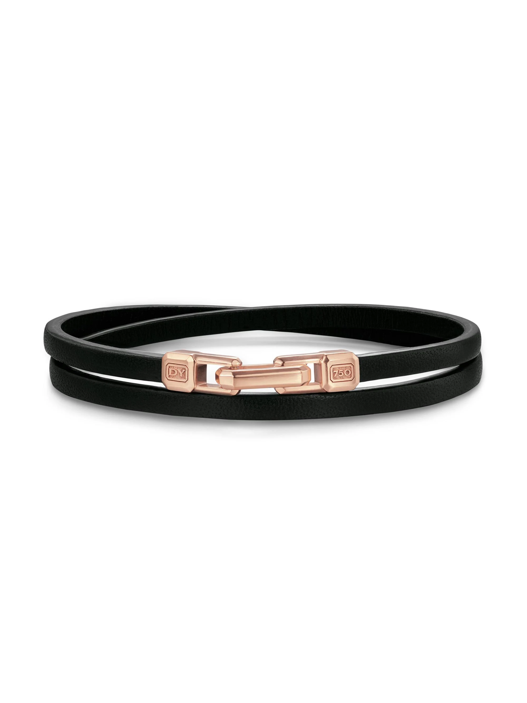 Men's Streamline Double Wrap Black Leather Bracelet, 5.2MM - Black - 1