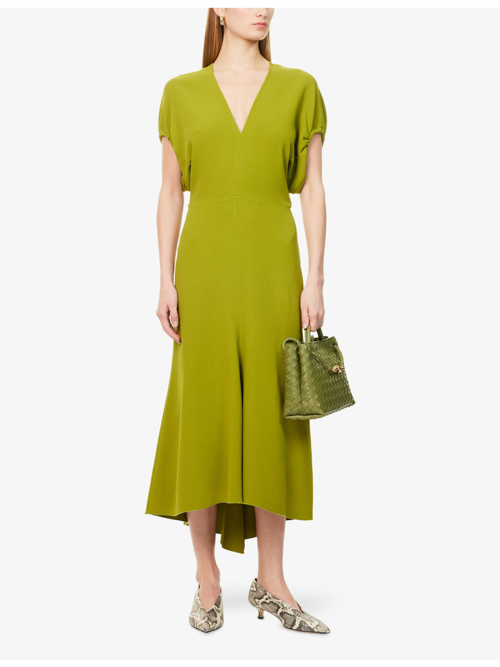V-Neck Asymmetric-Hem Stretch-Woven Midi Dress - 2