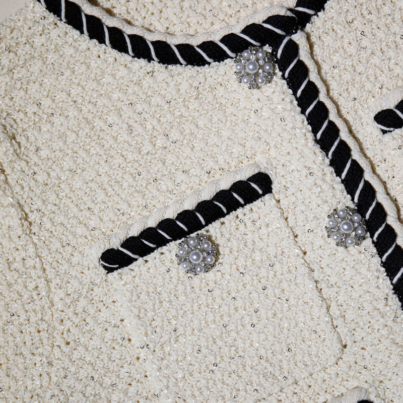 Cream Sequin Knitted Crop Cardigan 5