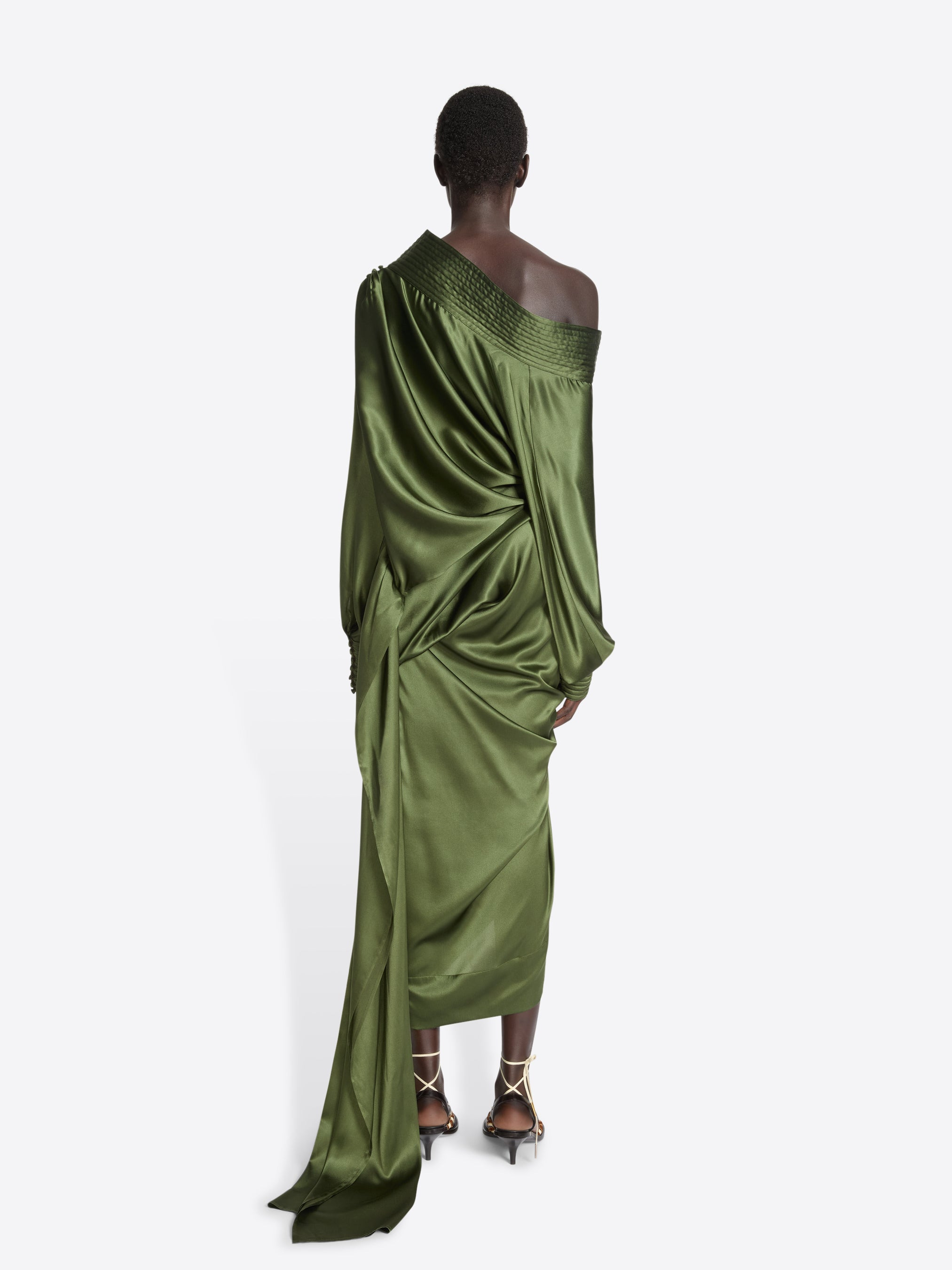 DRAPED SILK SATIN SKIRT - 4
