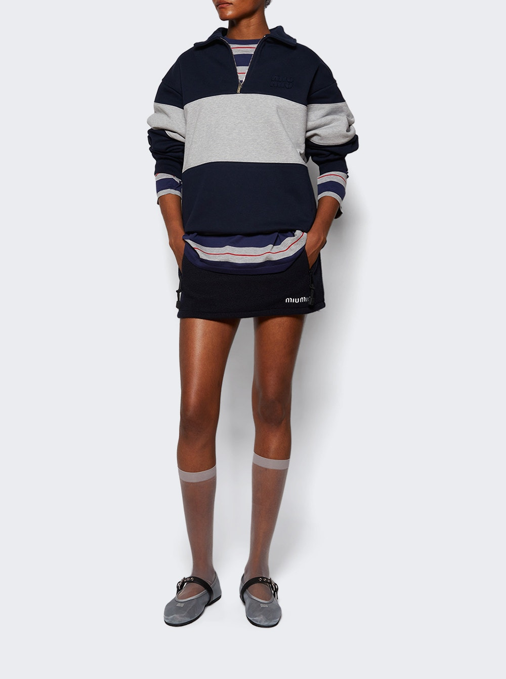 Half Zip Sweatshirt Blu And Grigio - 5