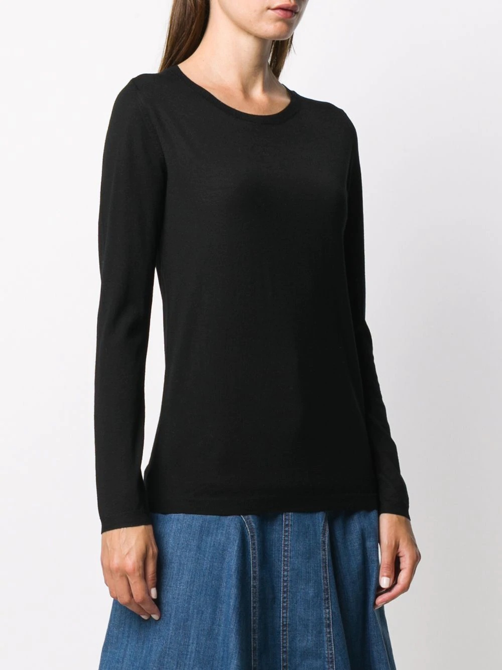 scoop-neck fine knit jumper - 3