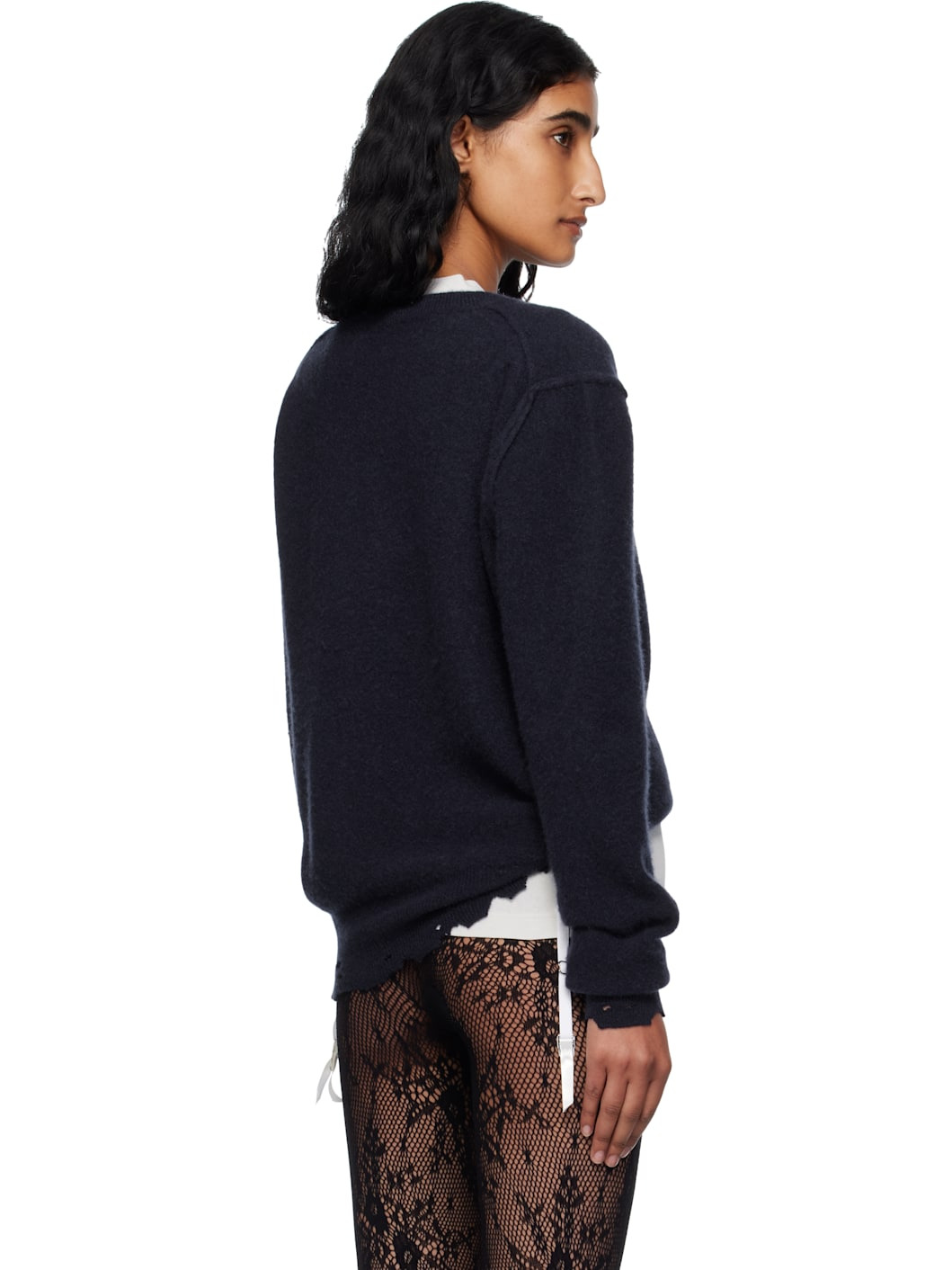 Navy Laurel Classic Inside-Out V-Neck Sweater - 3