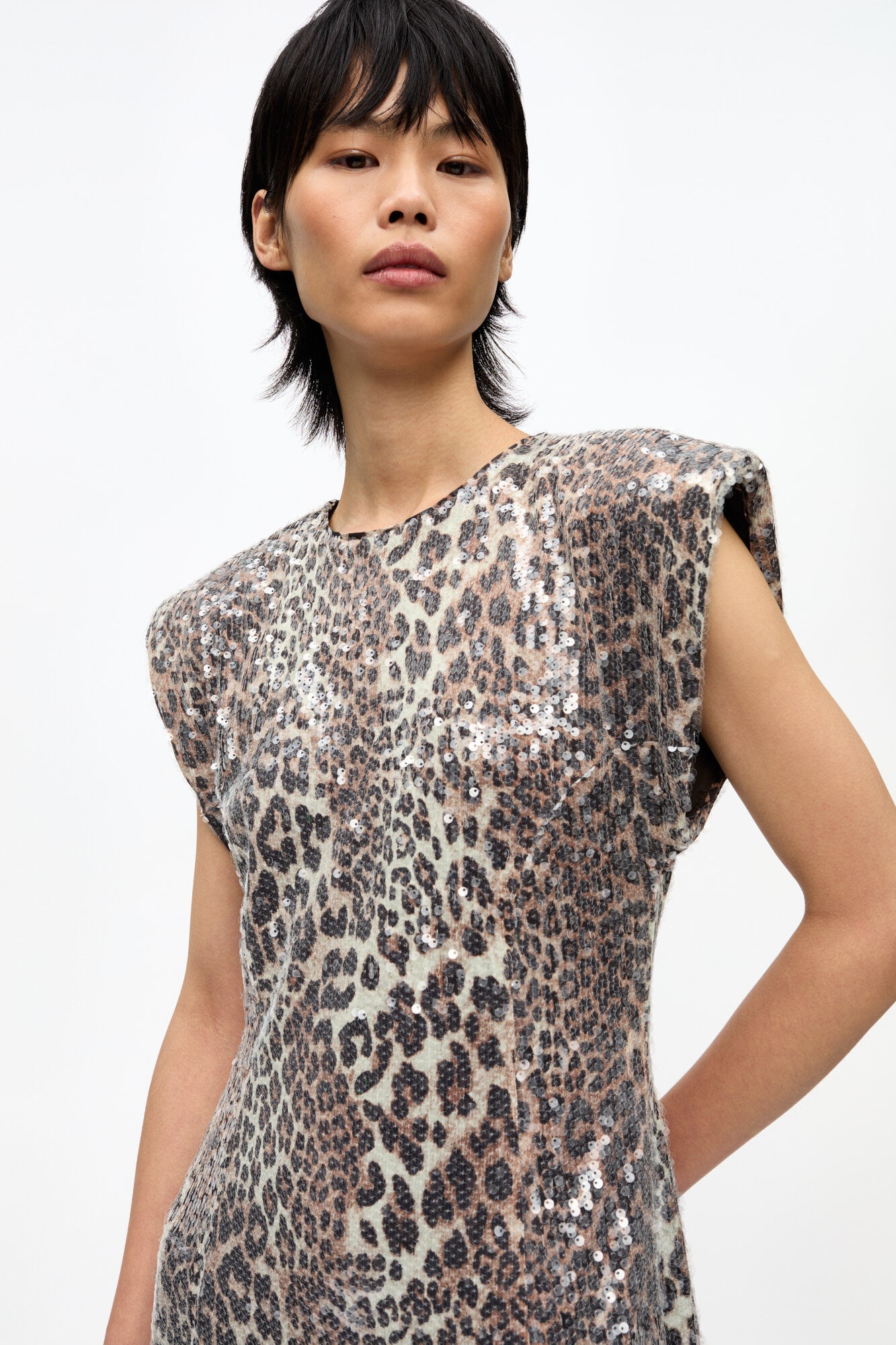 LEOPARD STRETCH SEQUINS LONG DRESS - 4