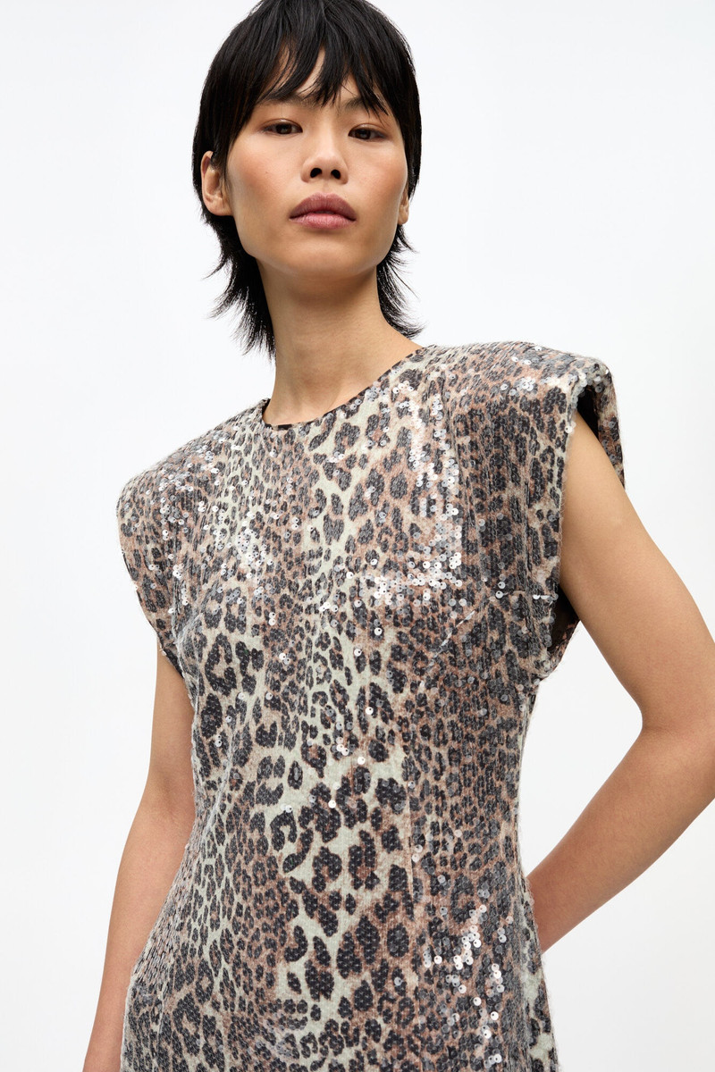 LEOPARD STRETCH SEQUINS LONG DRESS 4