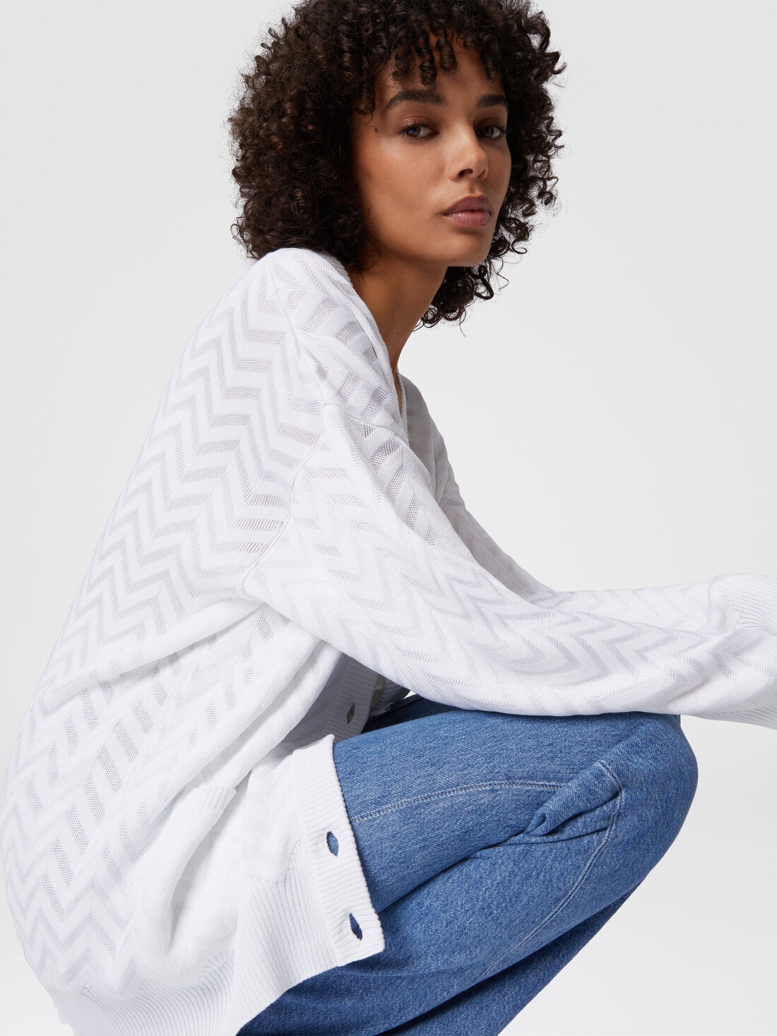 Tonal chevron oversized cardigan - 4