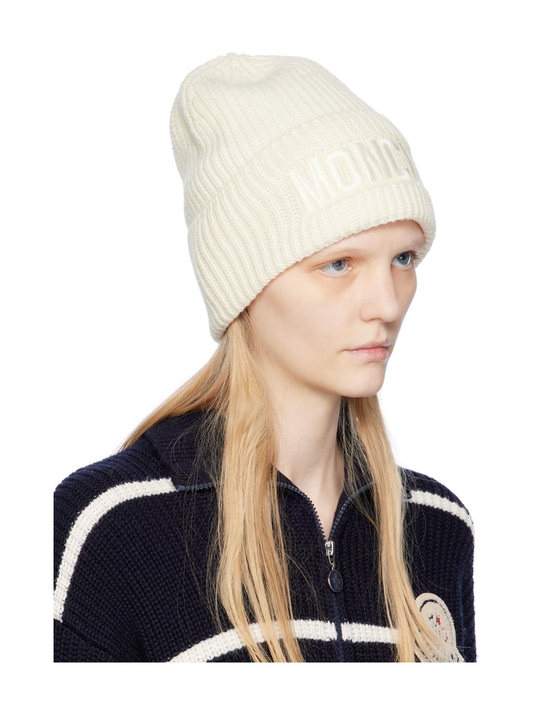 White Embroidered Beanie - 2