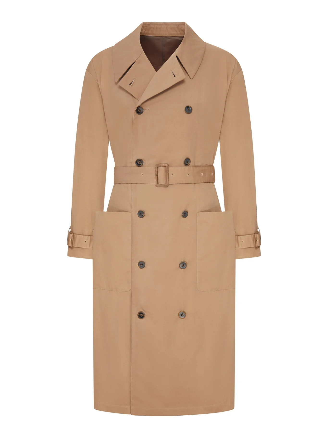 DOUBLE-BREASTED COTTON TRENCH COAT WITH WAX FINISH AND BELT - 1