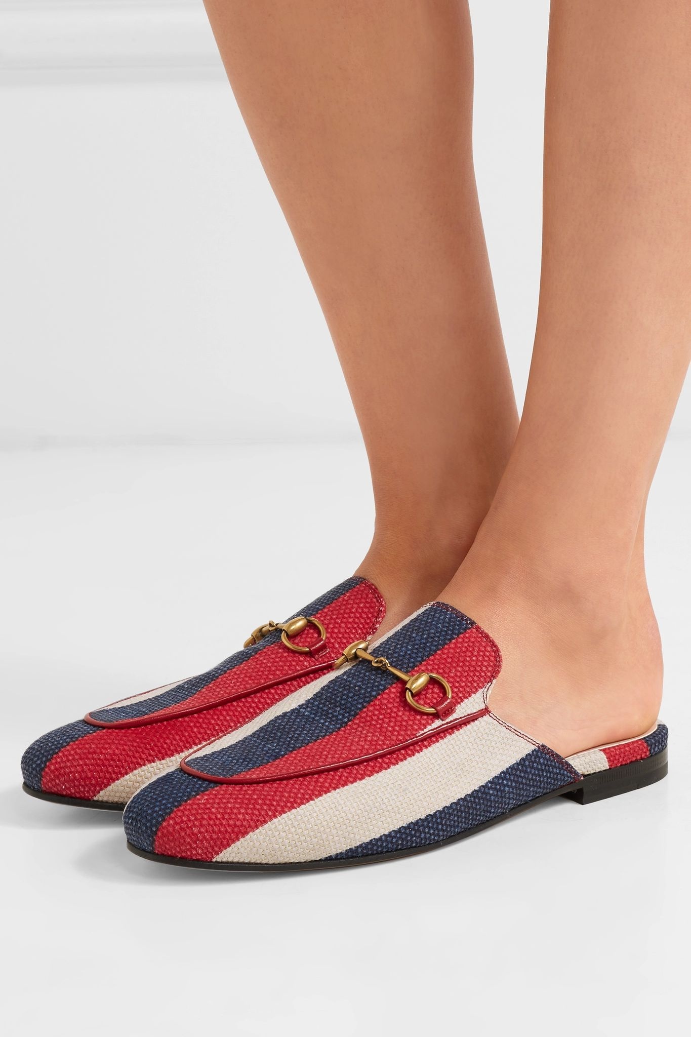 Princetown horsebit-detailed striped canvas slippers - 2