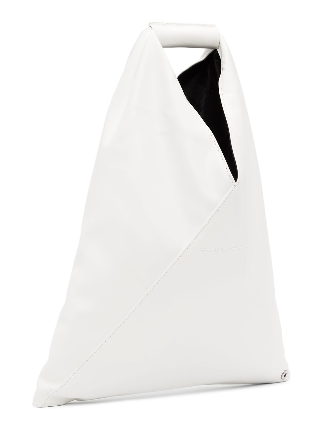 White Faux-Leather Small Triangle Tote - 3