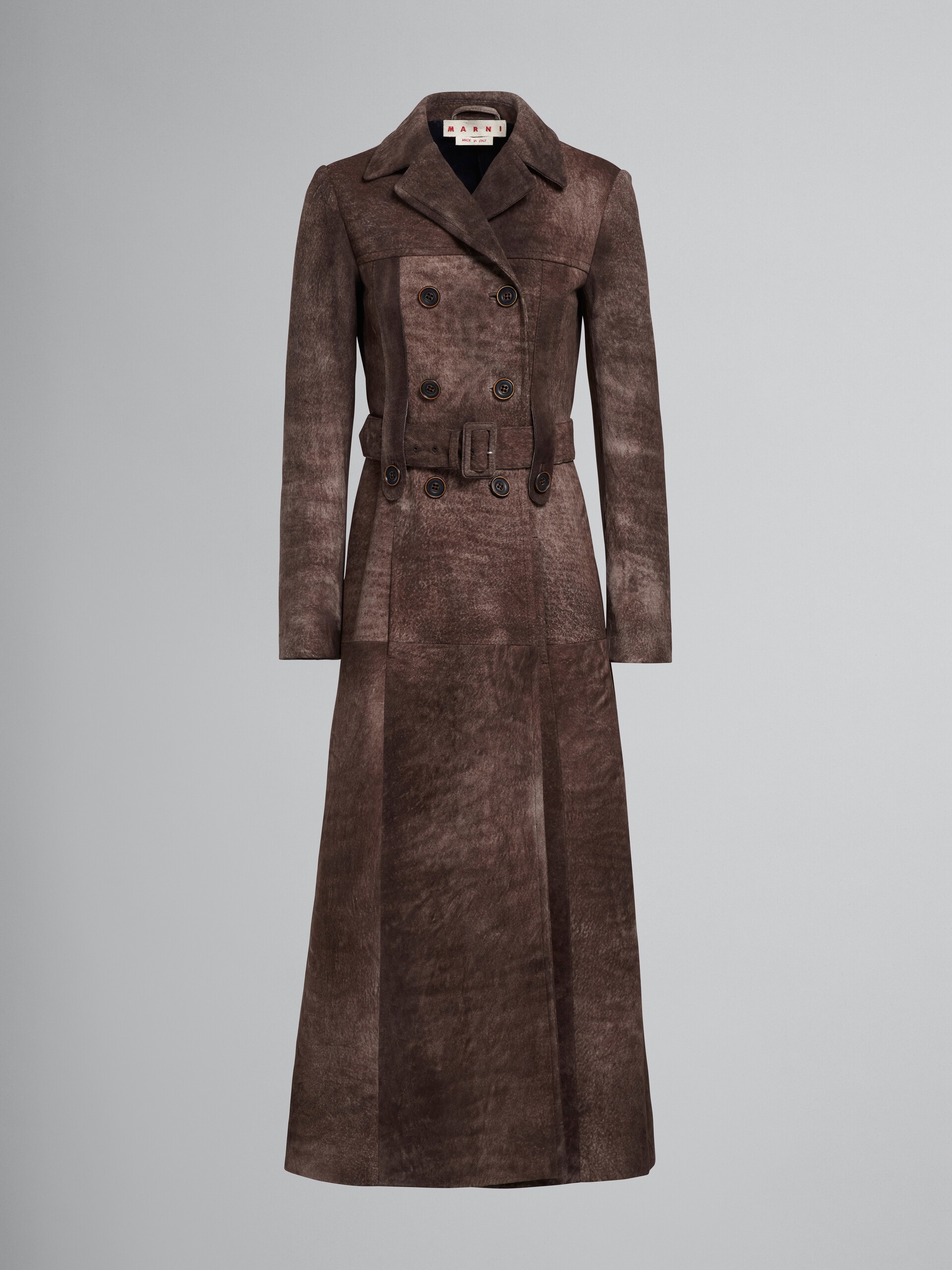DARK BROWN LEATHER COAT - 1