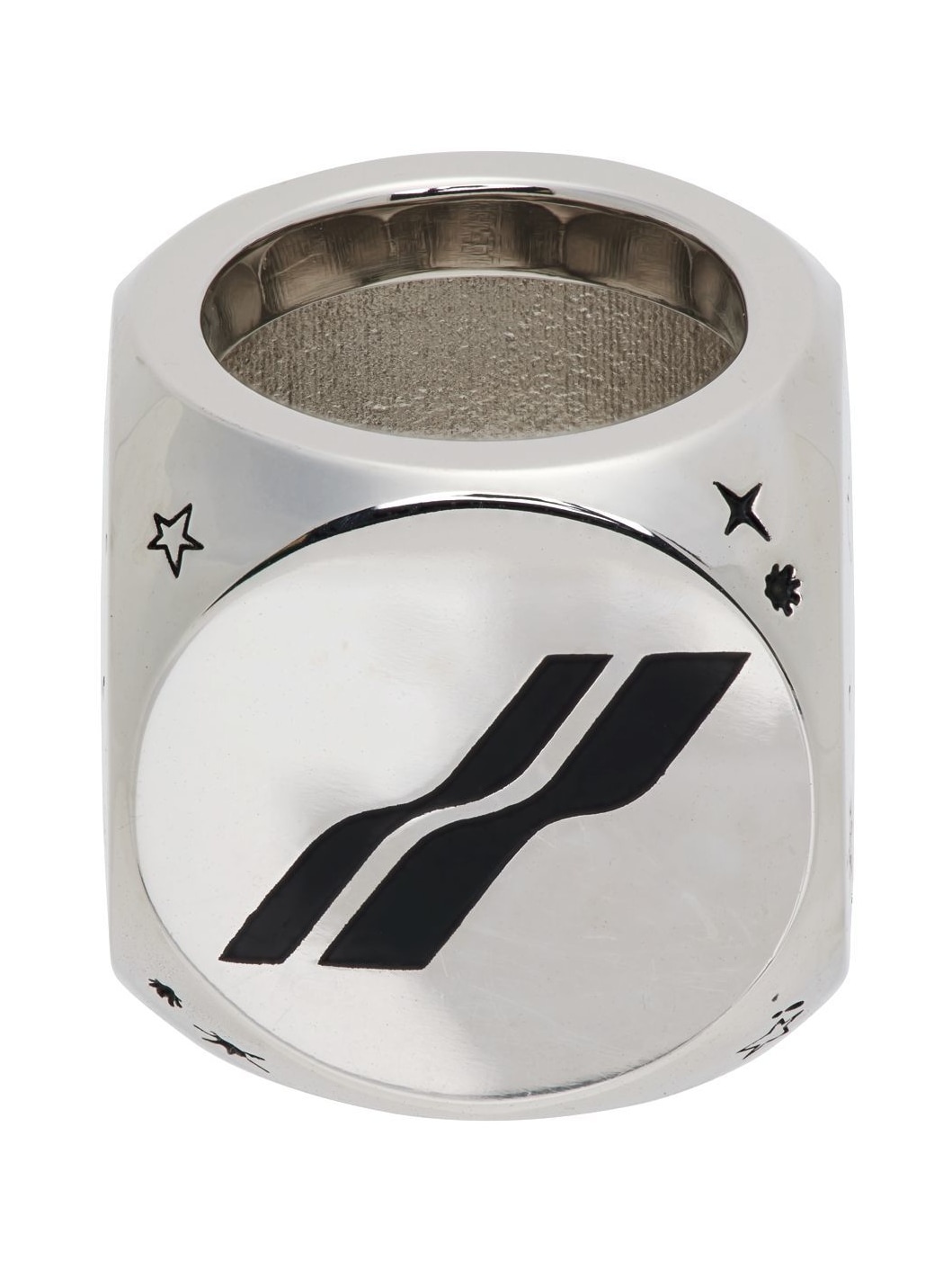 【関税込み】We11done シルバー＆ブラック ロゴ リング We11done Silver Logo & Graphic Dice Ring | REVERSIBLE