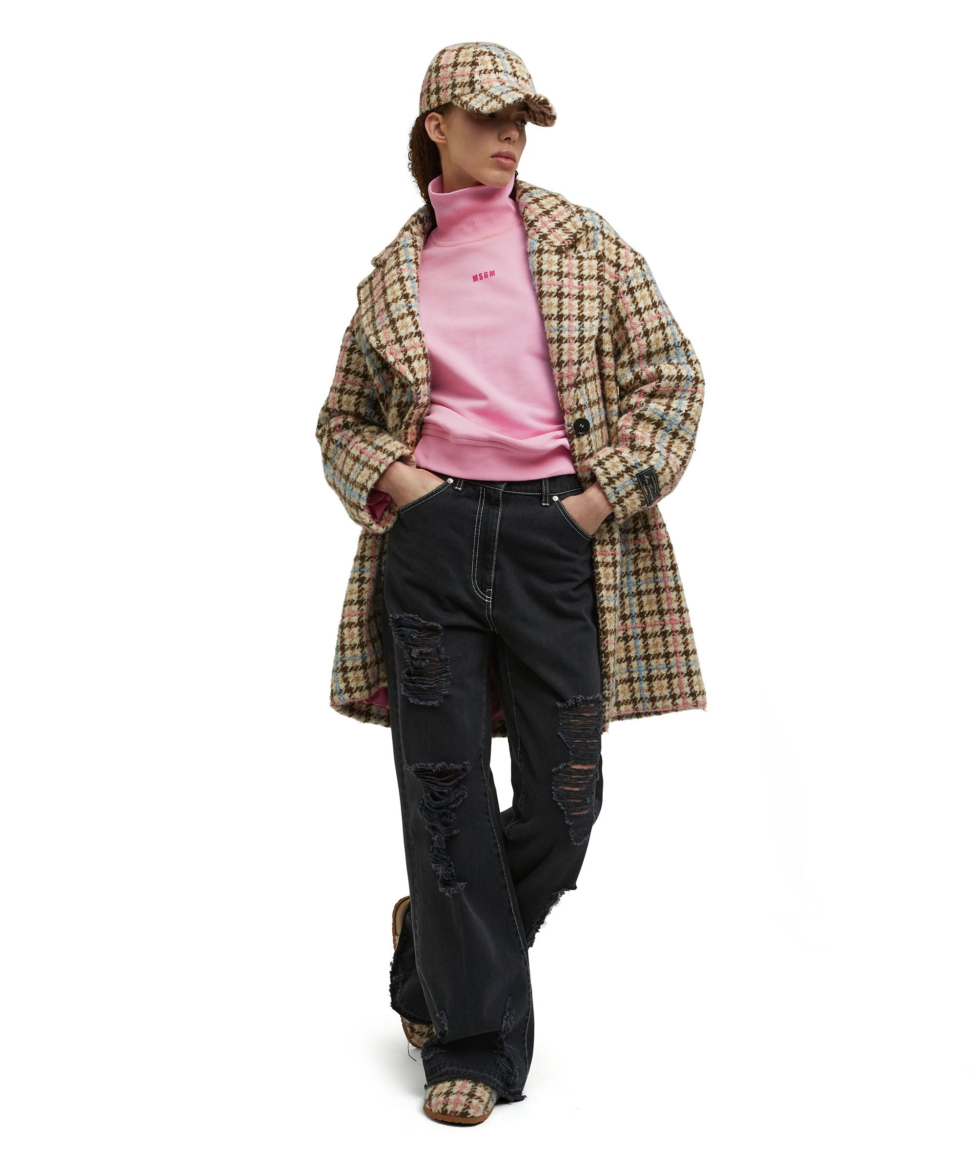 Solid color cotton turtleneck sweatshirt with mini MSGM logo - 5