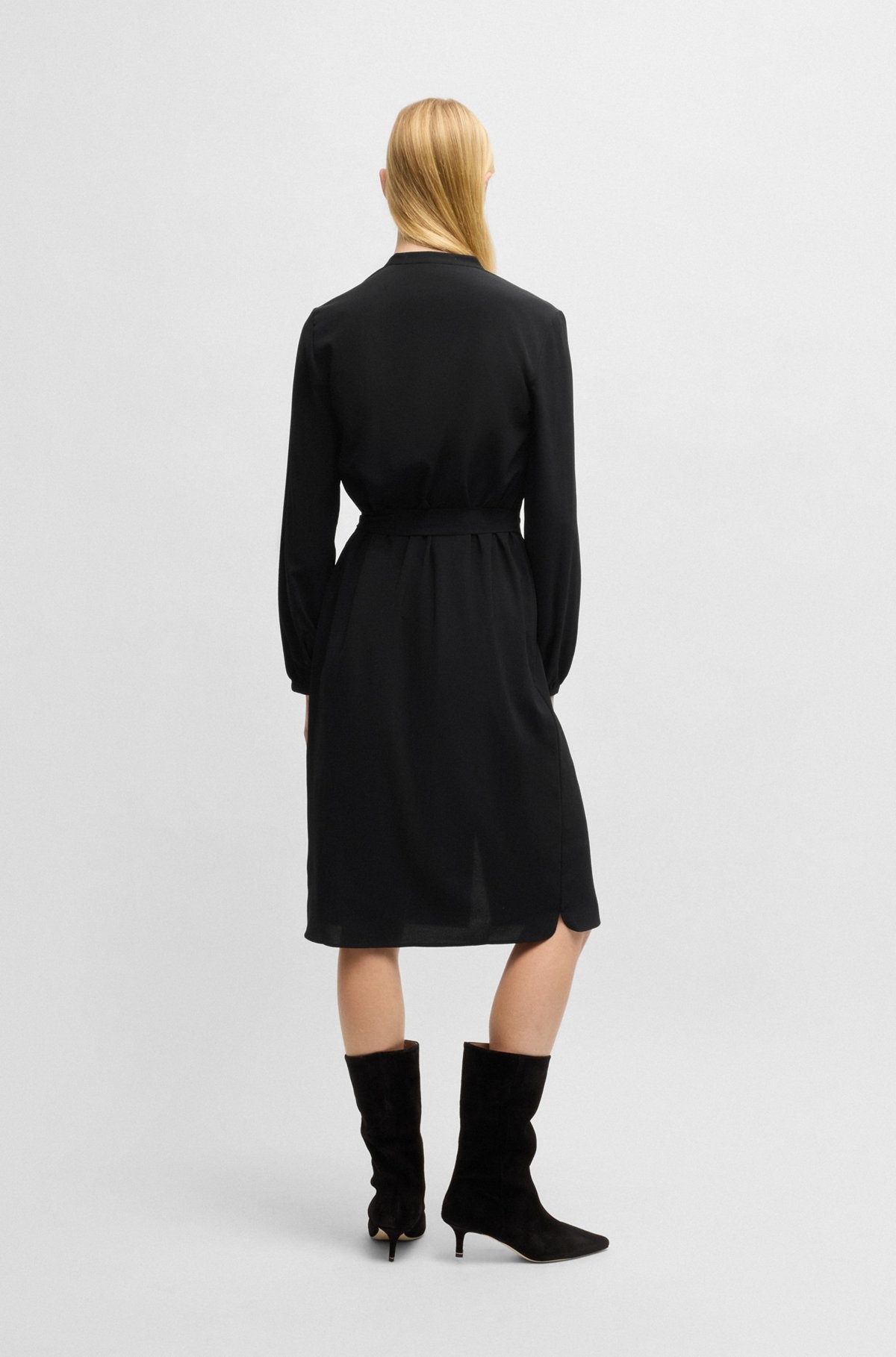 BELTED SHIRT DRESS IN CREPE GEORGETTE WITH STAND COLLAR - 4