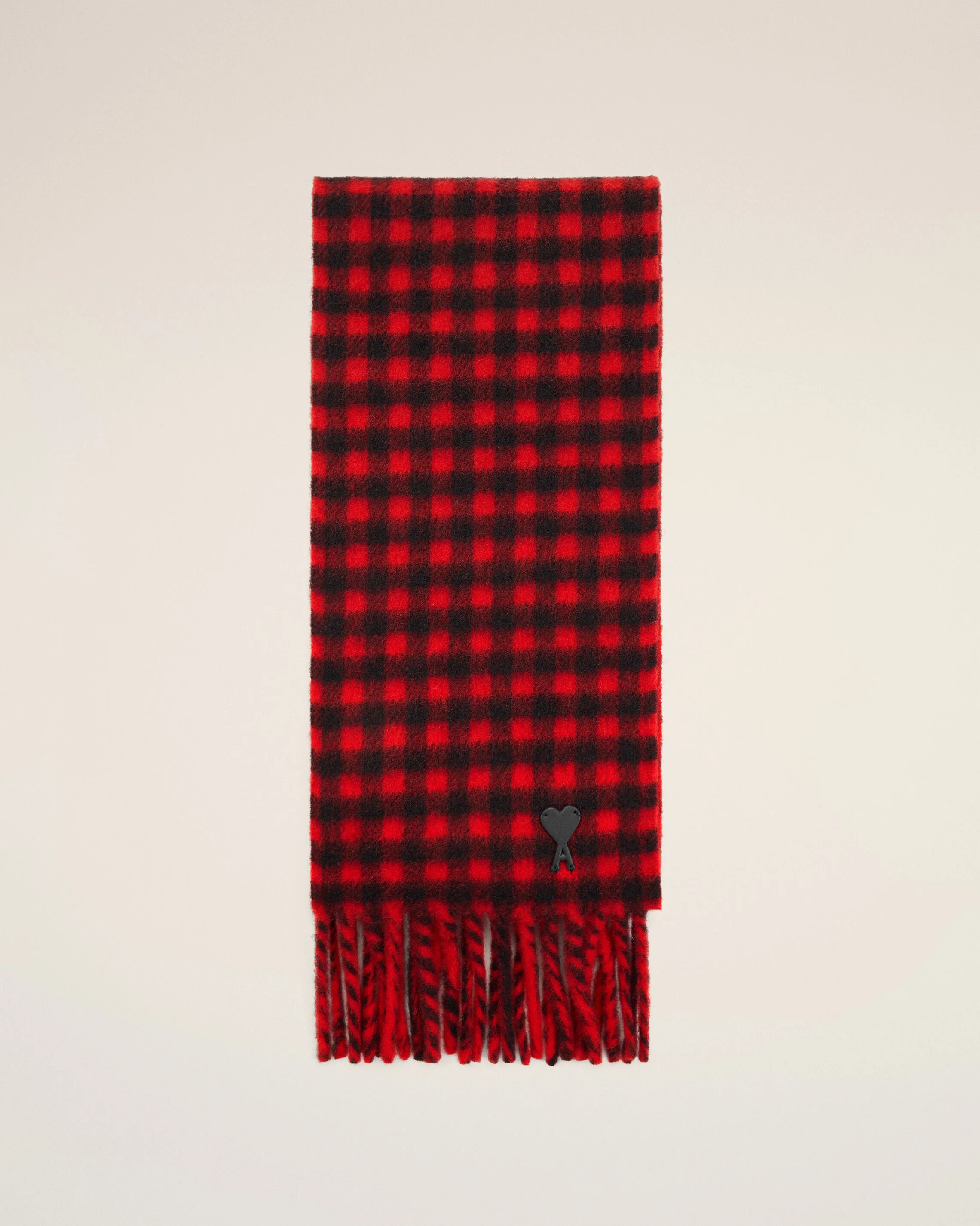 RED CHECKERED WOOL SCARF WITH AMI DE COEUR - 1