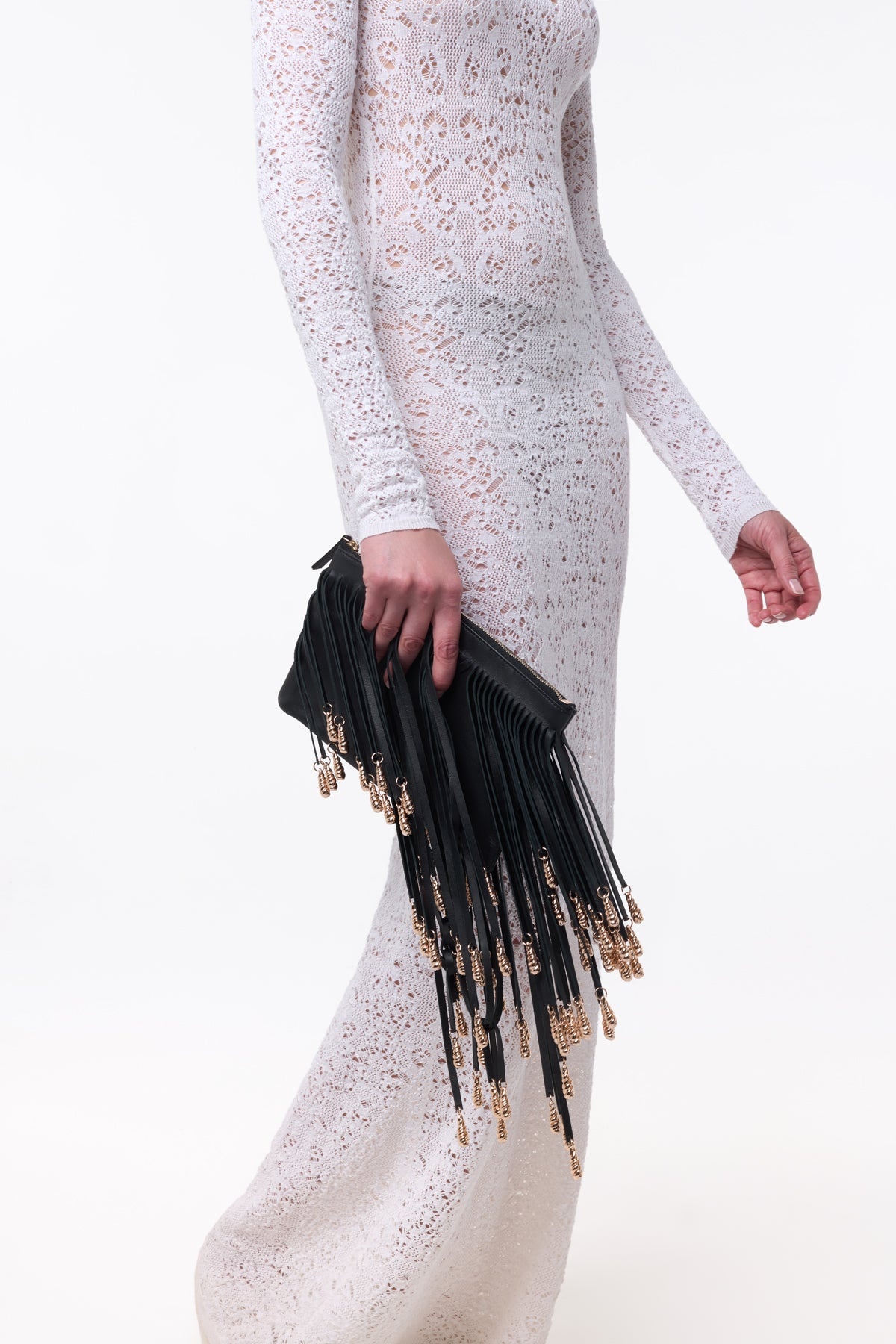 Lethe Pointelle Knit Maxi Dress in Ivory Virgin Wool Silk - 5