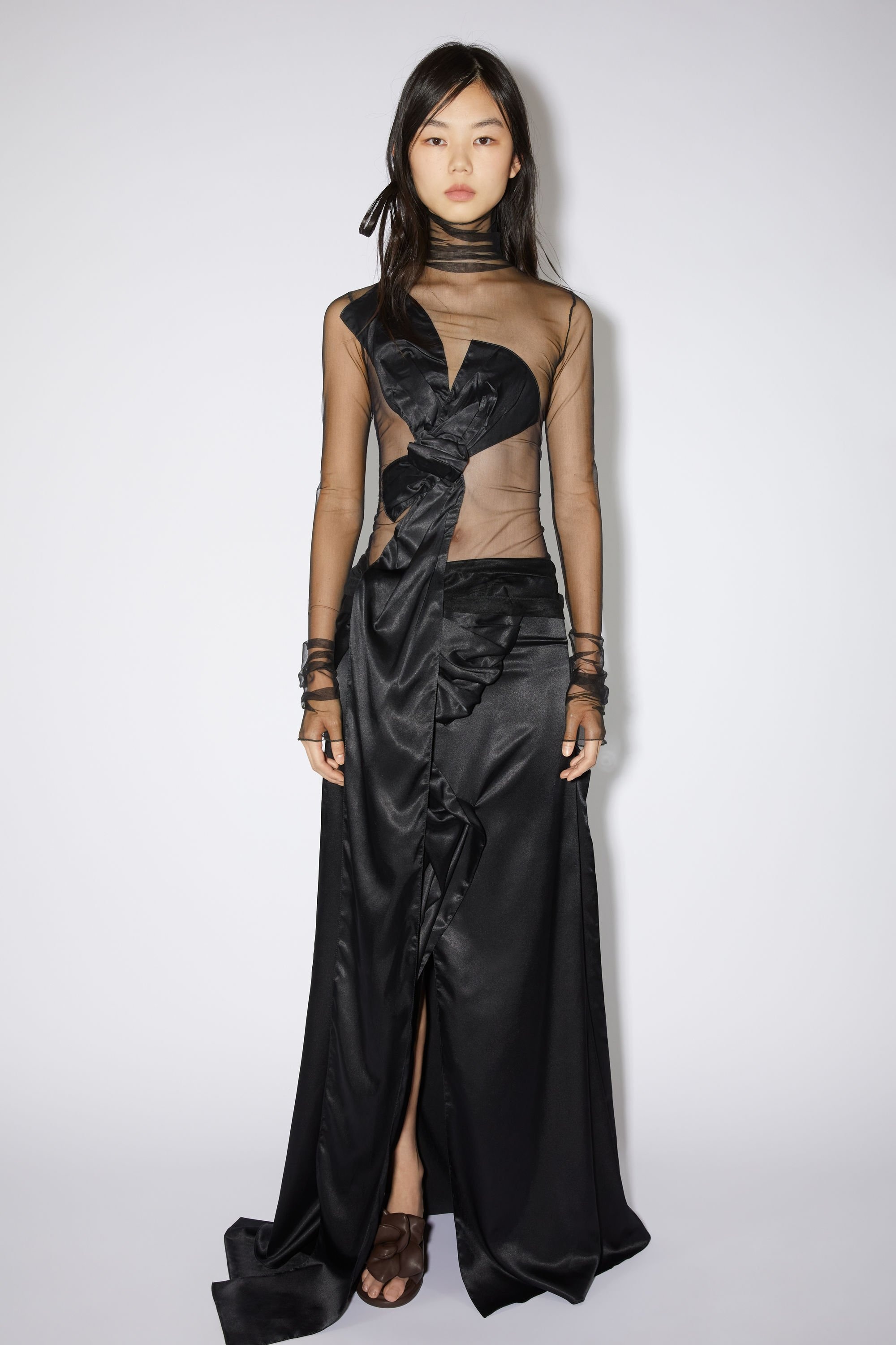 Satin bow skirt - Black - 2