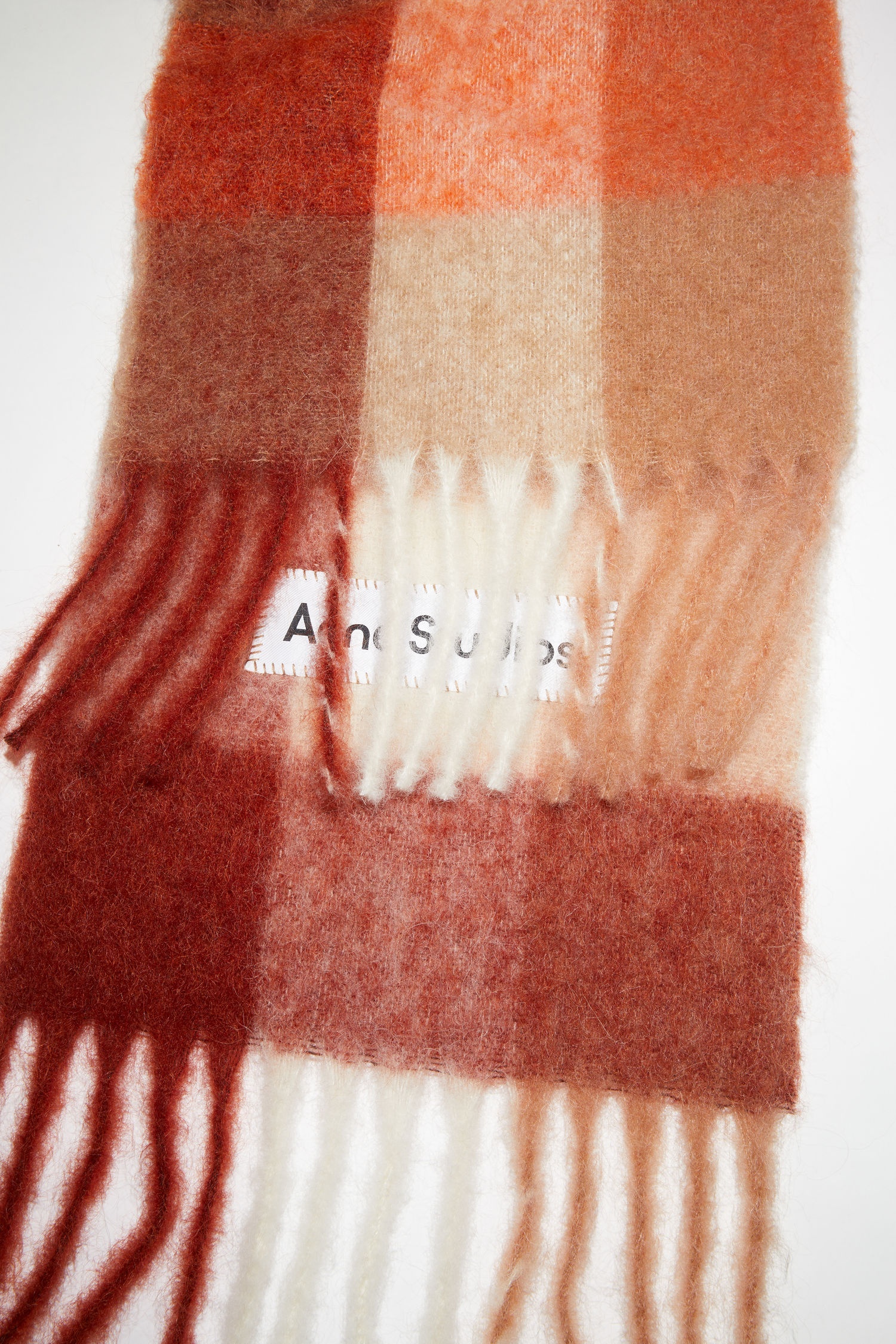 Mohair checked scarf - Orange/rust/white - 4