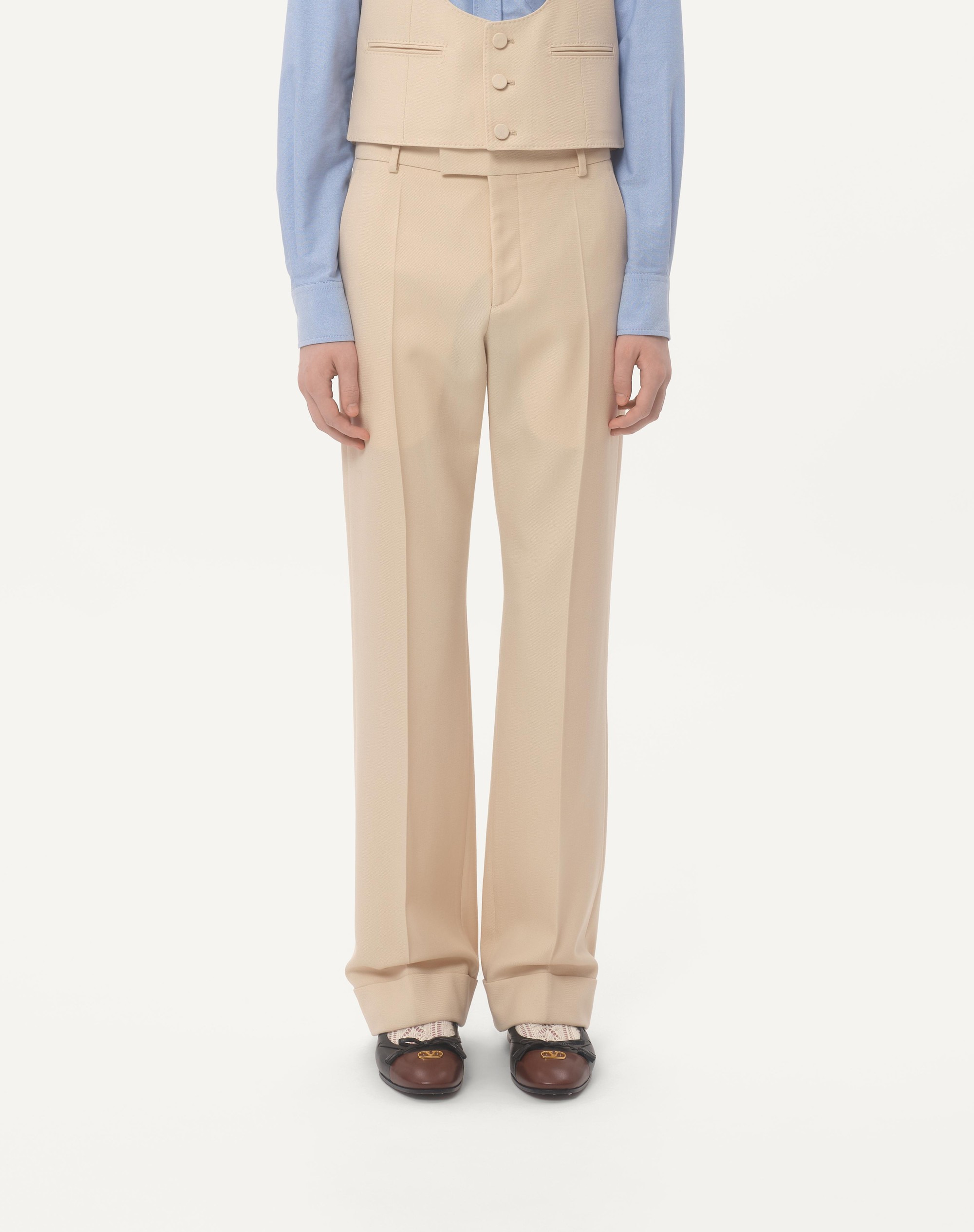 WOOL GABARDINE PANTS WITH TURN-UPS - 4