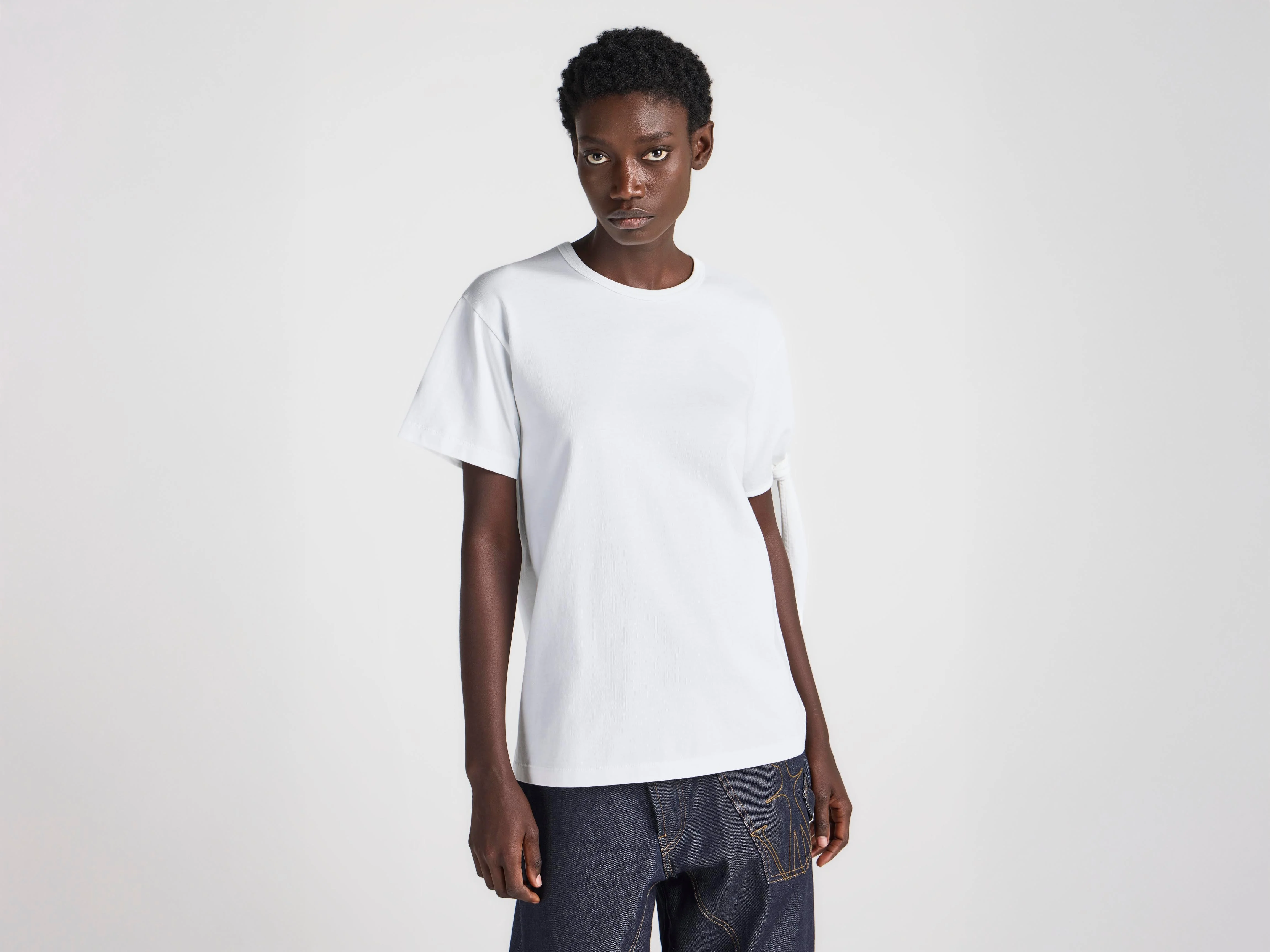 WOMENS KNOTTED SLEEVE T-SHIRT IN WHITE - 1