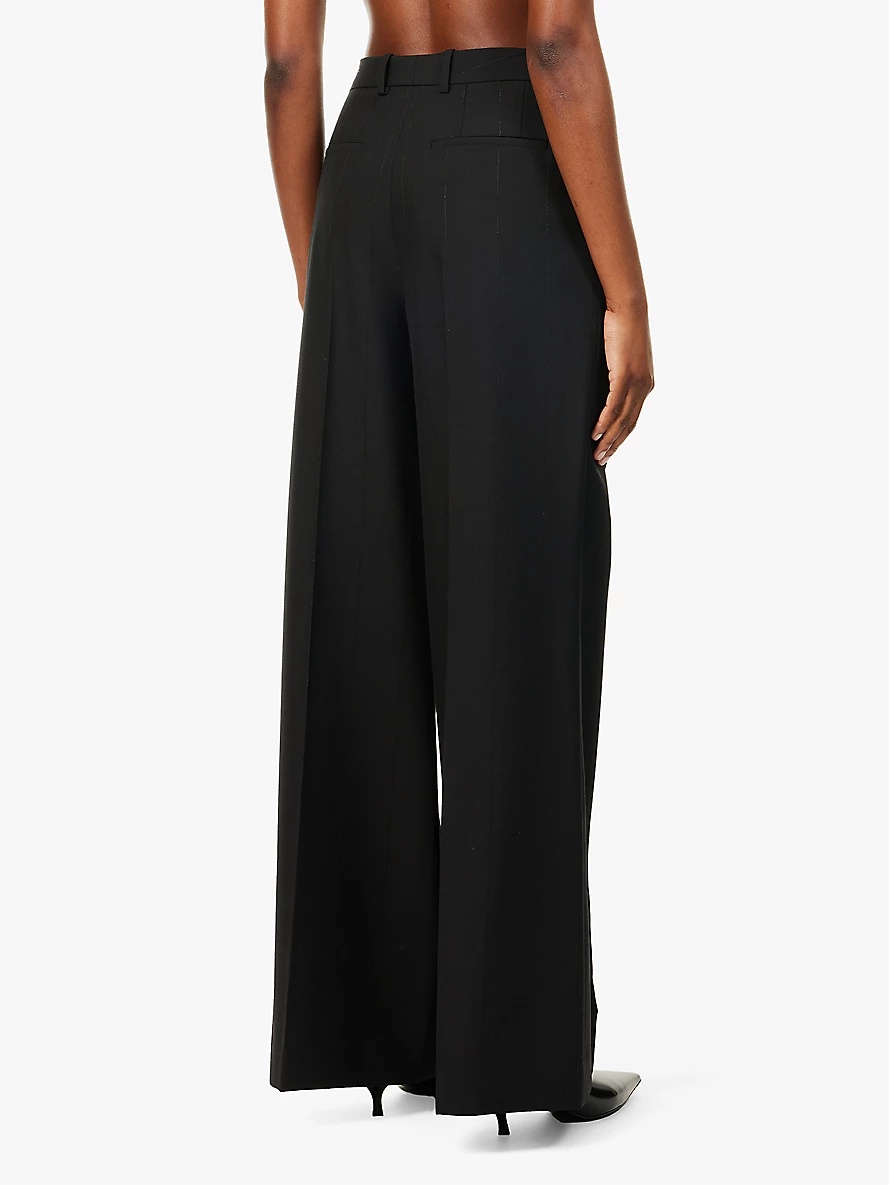 Wide-leg mid-rise wool-blend trousers - 4