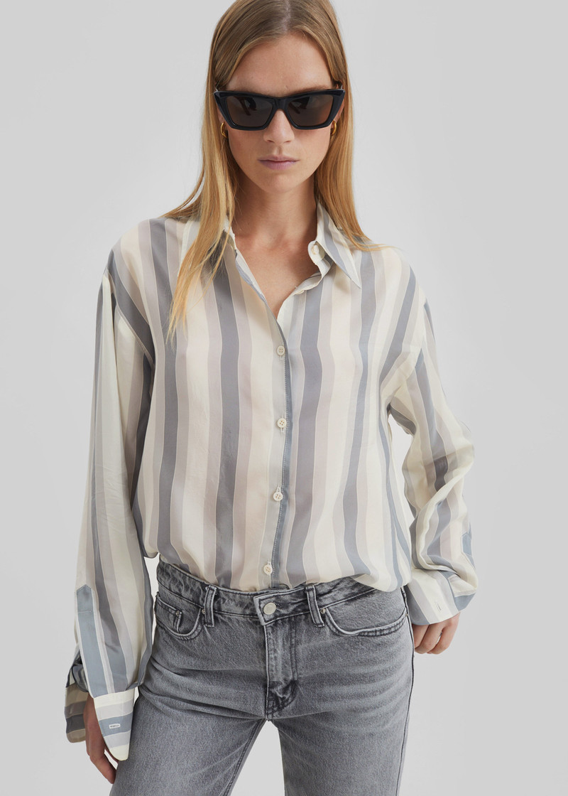 Peri Fluid Shirt - White/Grey Stripe 11
