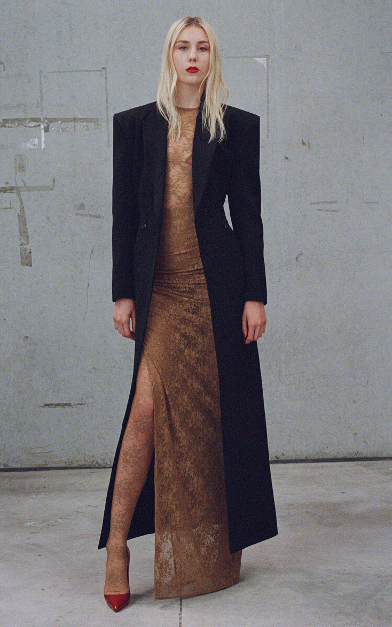 ALEX PERRY Ruched Stretch-Lace Maxi Skirt khaki outlook