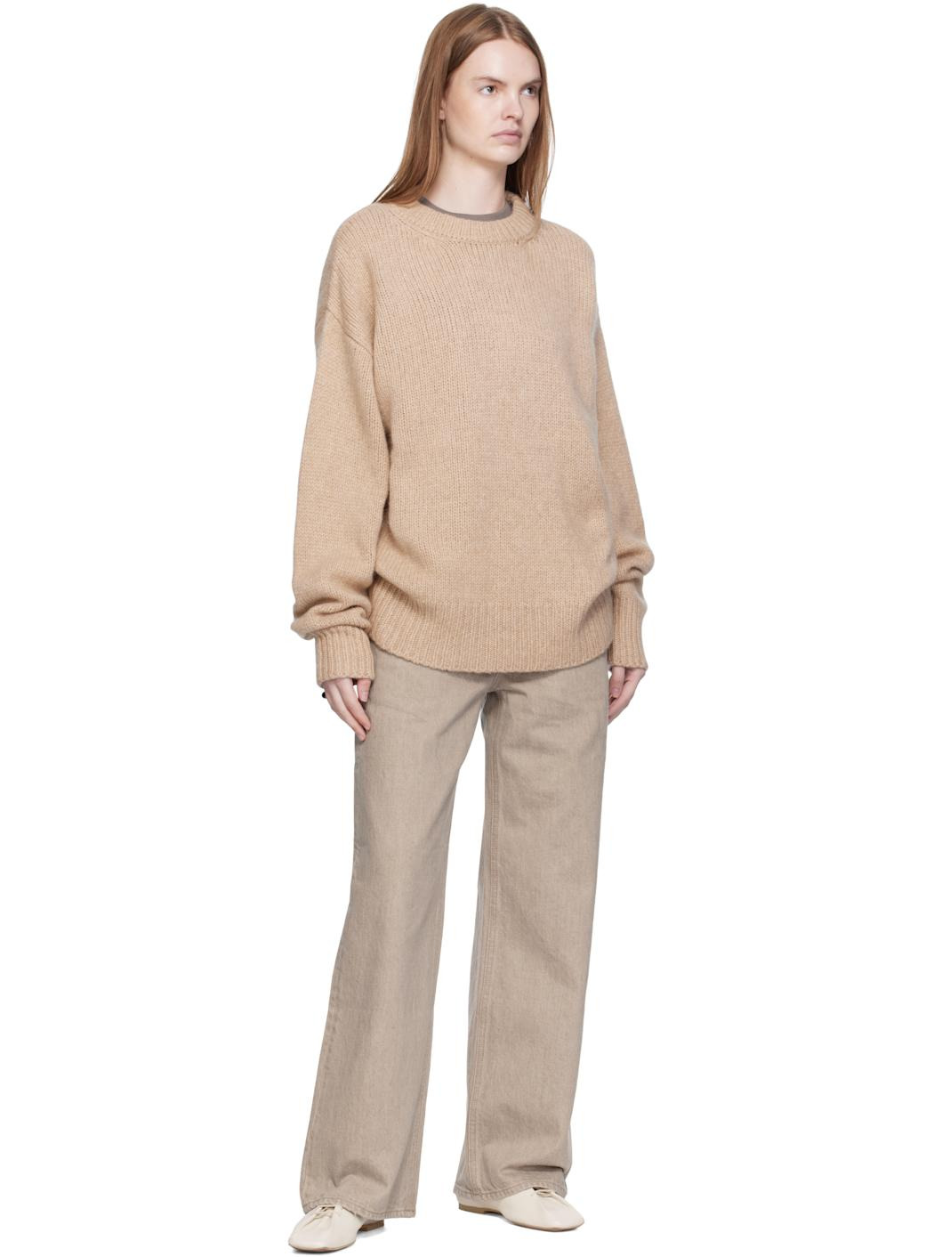 Beige Crew Neck Oversized Sweater - 4