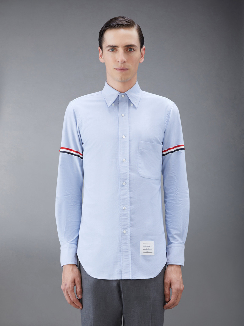 Thom Browne CLASSIC FIT SHIRT W/ RWB GROSGRAIN ARMBANDS IN OXFORD outlook