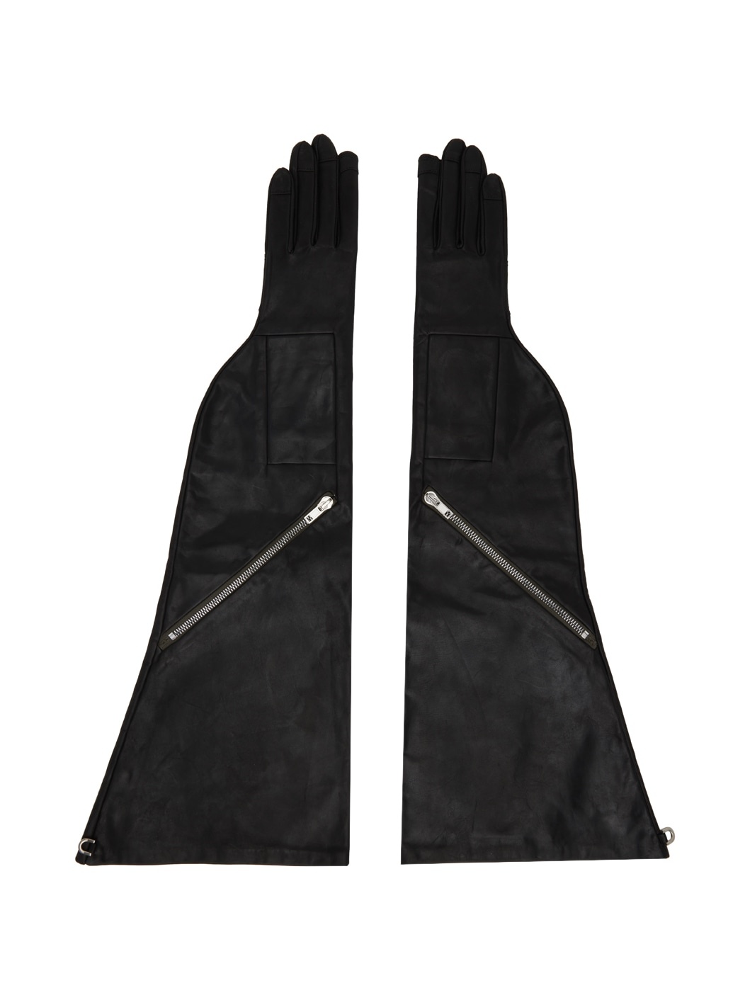 Black Waxed Long Gloves - 1