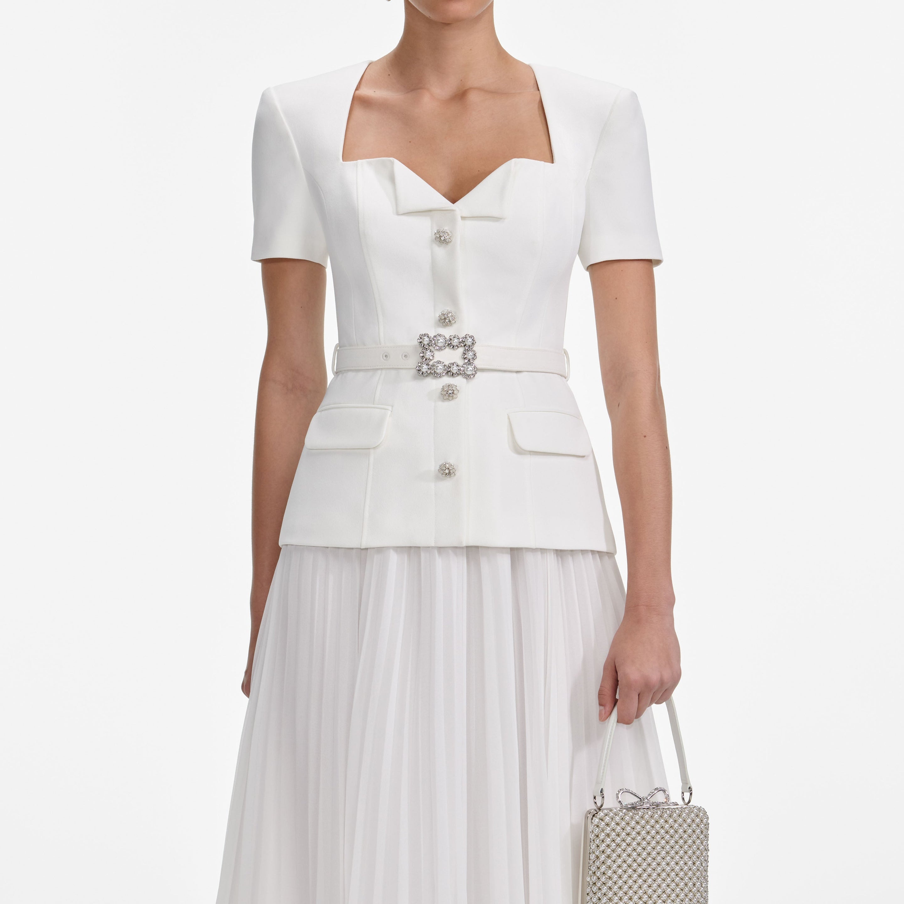 White Crepe Chiffon Midi Dress - 4
